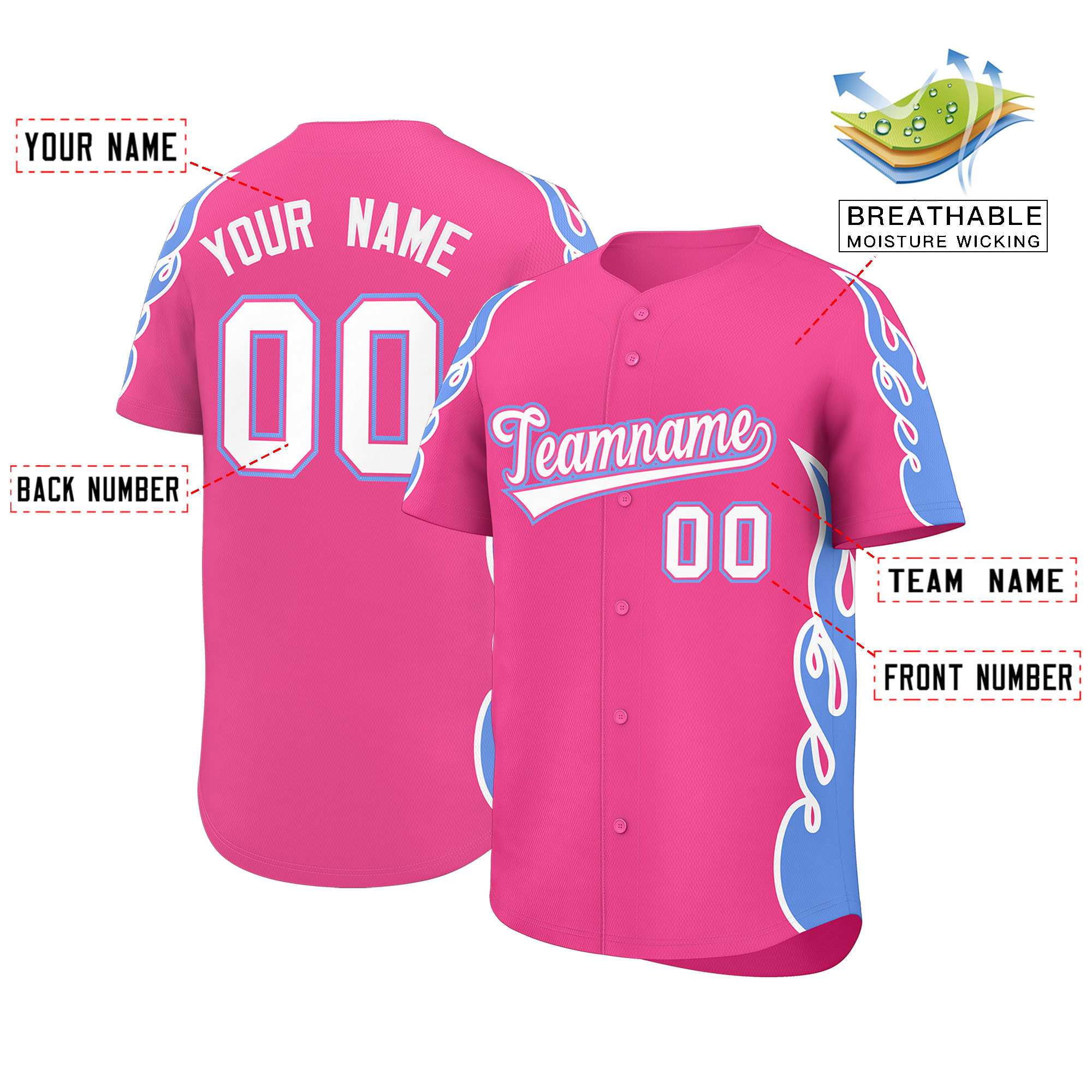Benutzerdefiniertes Baseball-Trikot mit Seitenflammen-Umrissmuster für Sportuniformen