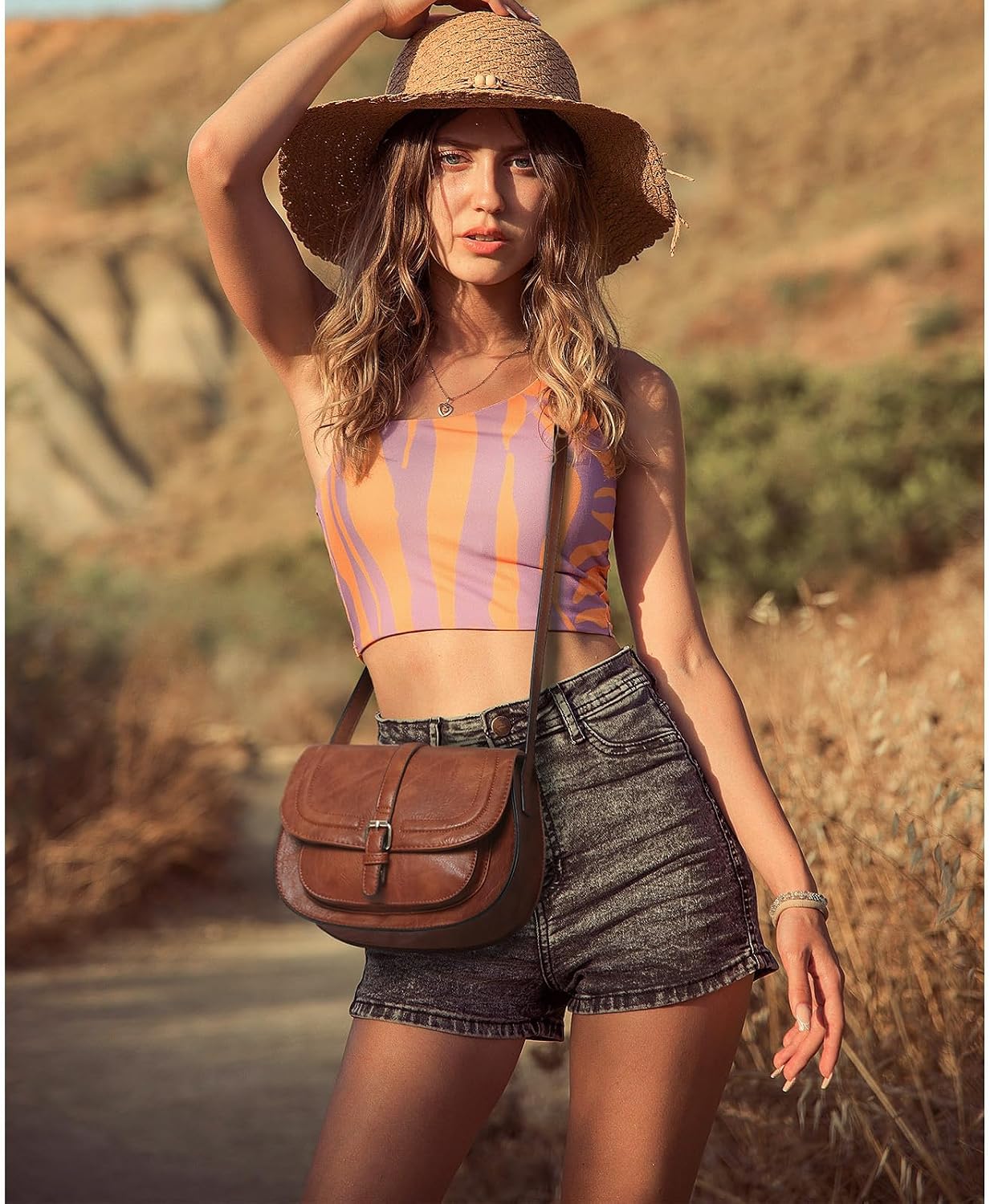 Women's Vegan Leather Saddle Crossbody Bag