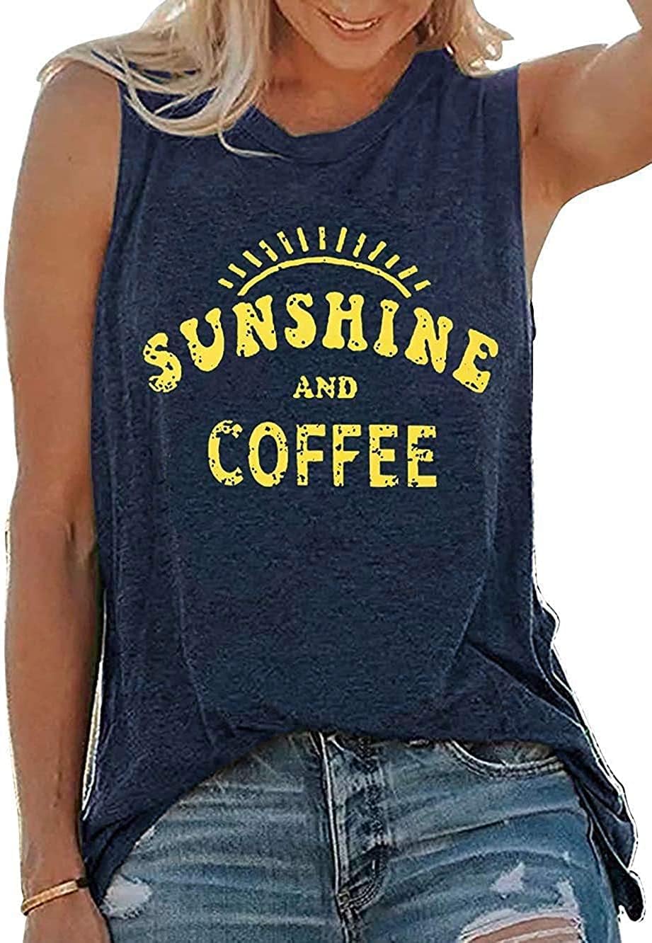 Women's Graphic Print Tank Top, Navy Loose Fit