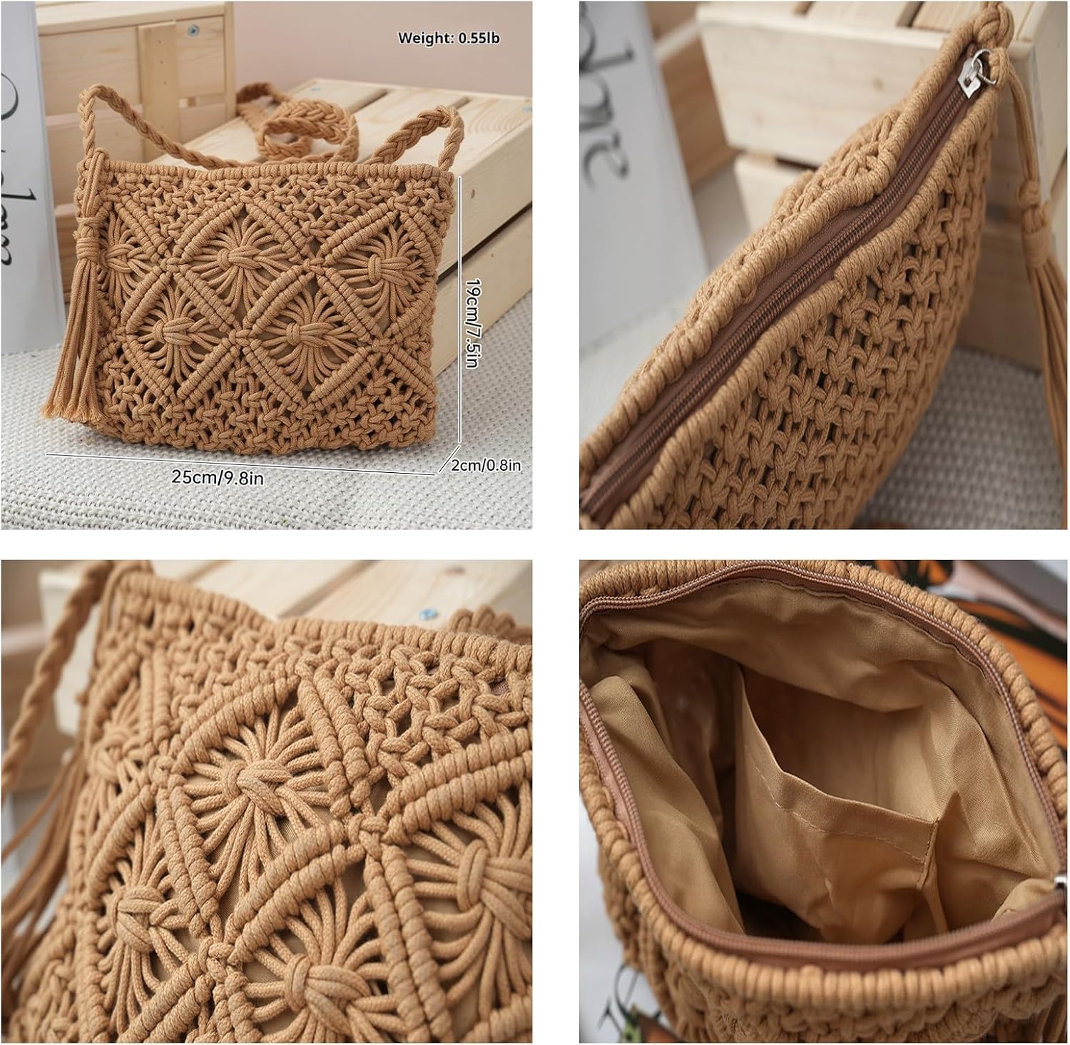 Women's Handwoven Macrame Crossbody Bag with Tassel Women's Handwoven Macrame Crossbody Bag with Tassel