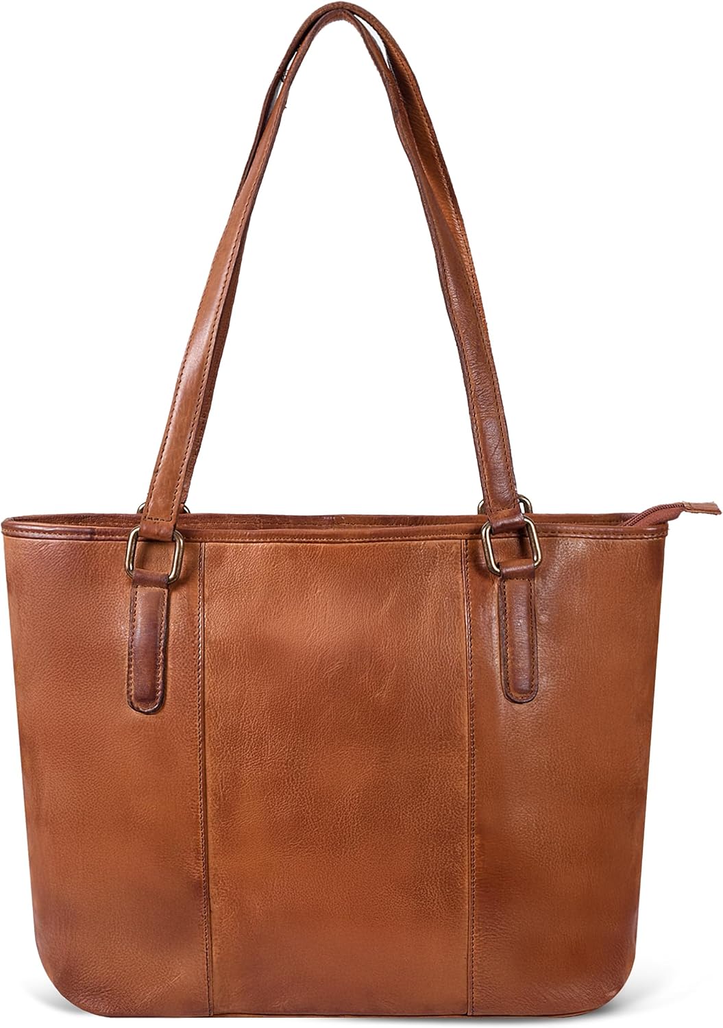 Women's Vegan Leather Tote Bag Brown Zipper