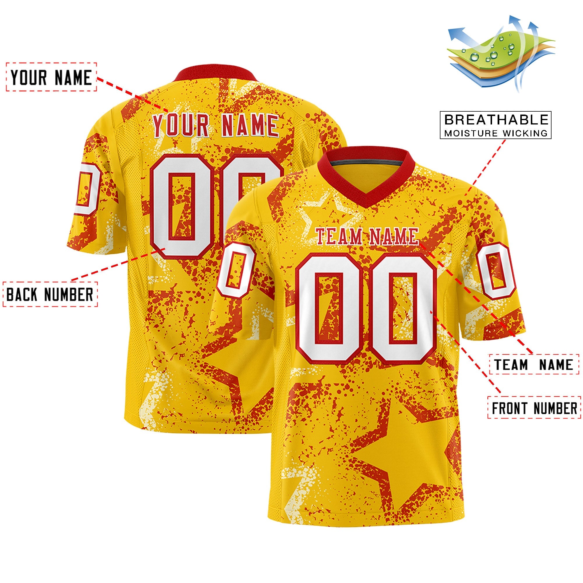 Individuell personalisiertes, authentisches Fußballtrikot mit Stern-Graffiti-Muster