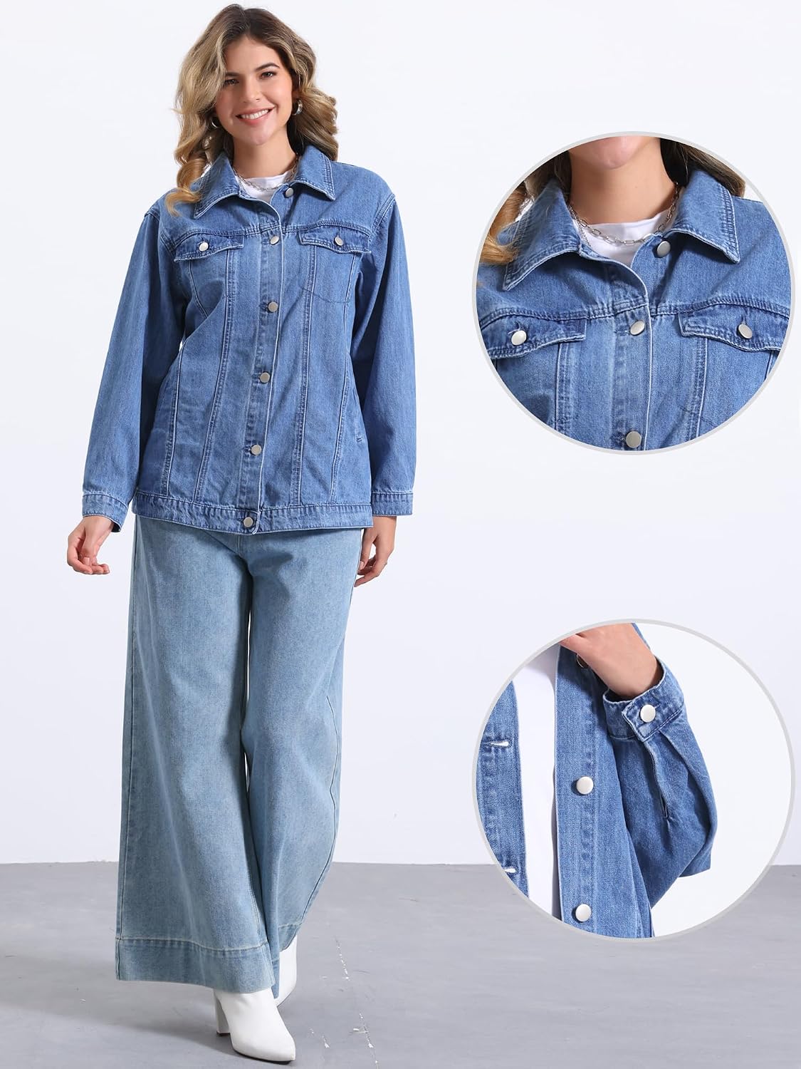 Women's Oversized Long Denim Shacket with Pockets