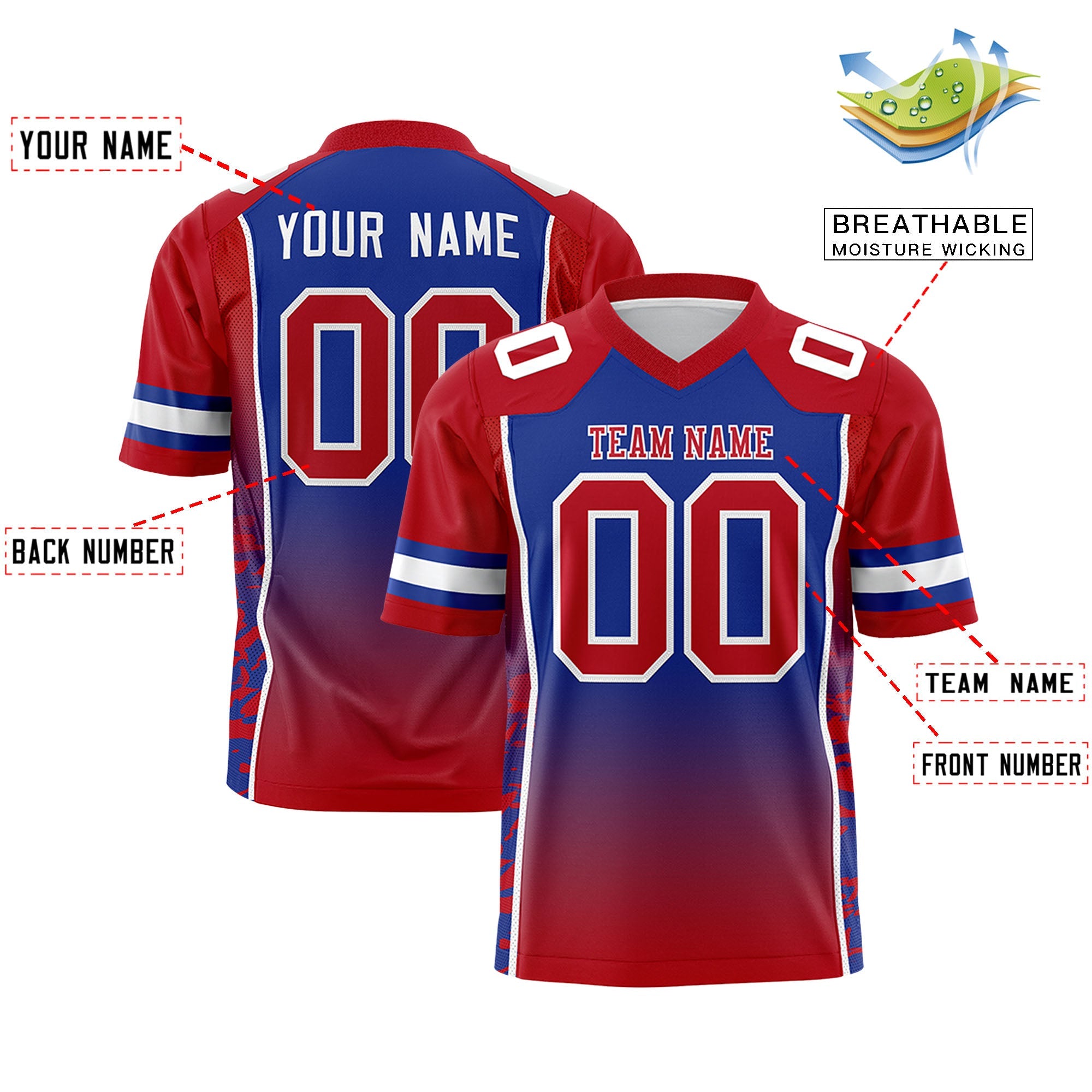 Authentisches Fußballtrikot mit individuellem Farbverlauf und personalisiertem Seitenmuster