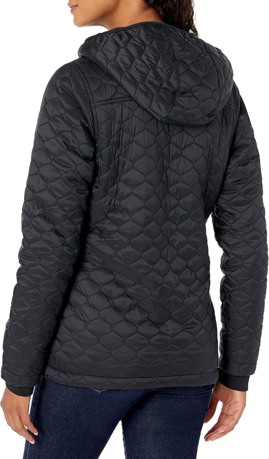 Women's Quilted Hooded Puffer Jacket Sherpa Lined Black