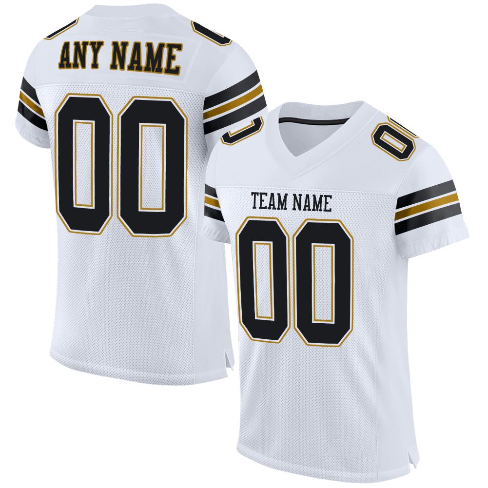 Maßgeschneidertes authentisches Mesh-Fußballtrikot im klassischen Schwarz-Altgold-Stil