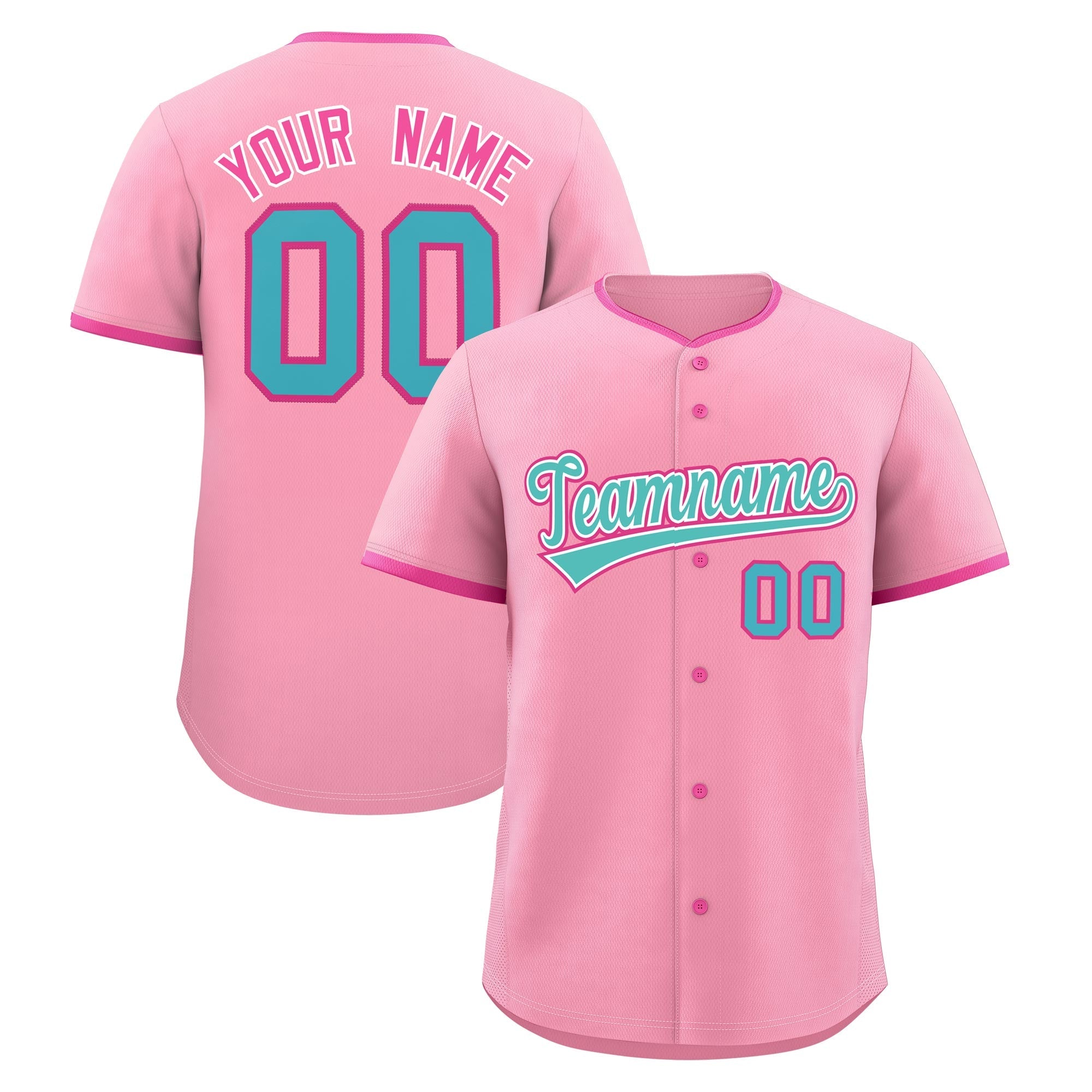 Benutzerdefinierte hellrosa, rosa, rot, blaugrün, klassischer Stil, genähte Sportuniform für Männer, Frauen, Jugendliche, personalisiertes, schnell trocknendes Baseball-Trikot