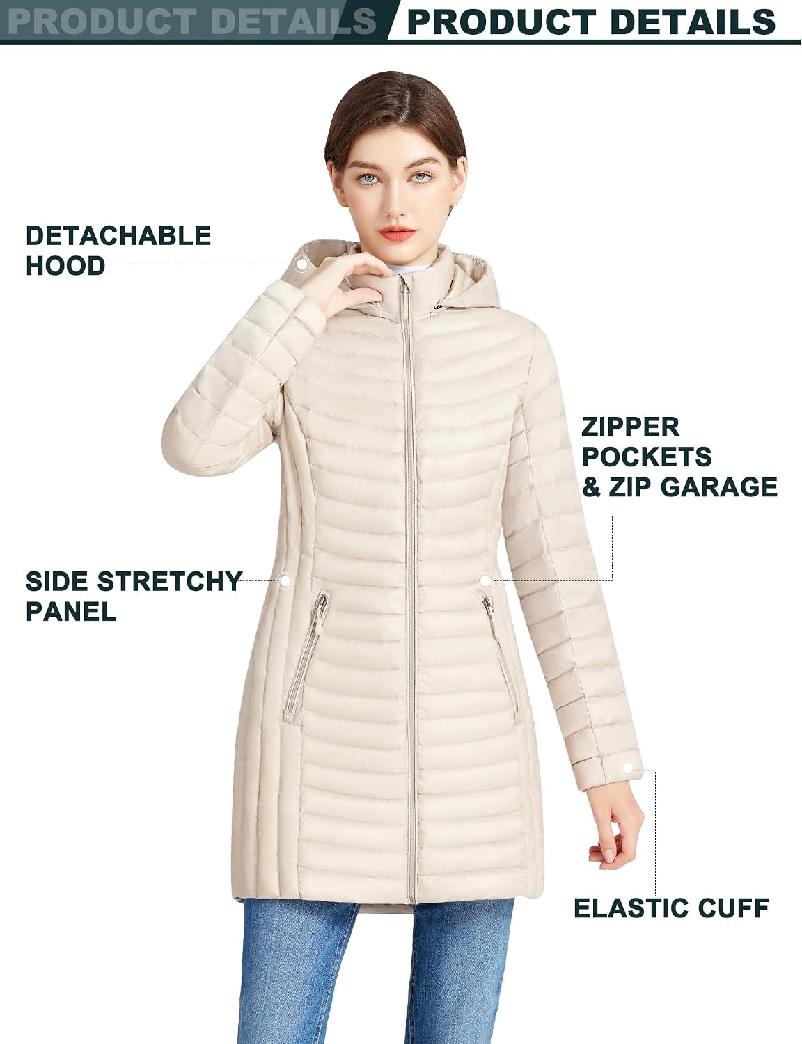 Women's Ultralight Hooded Long Down Coat Beige