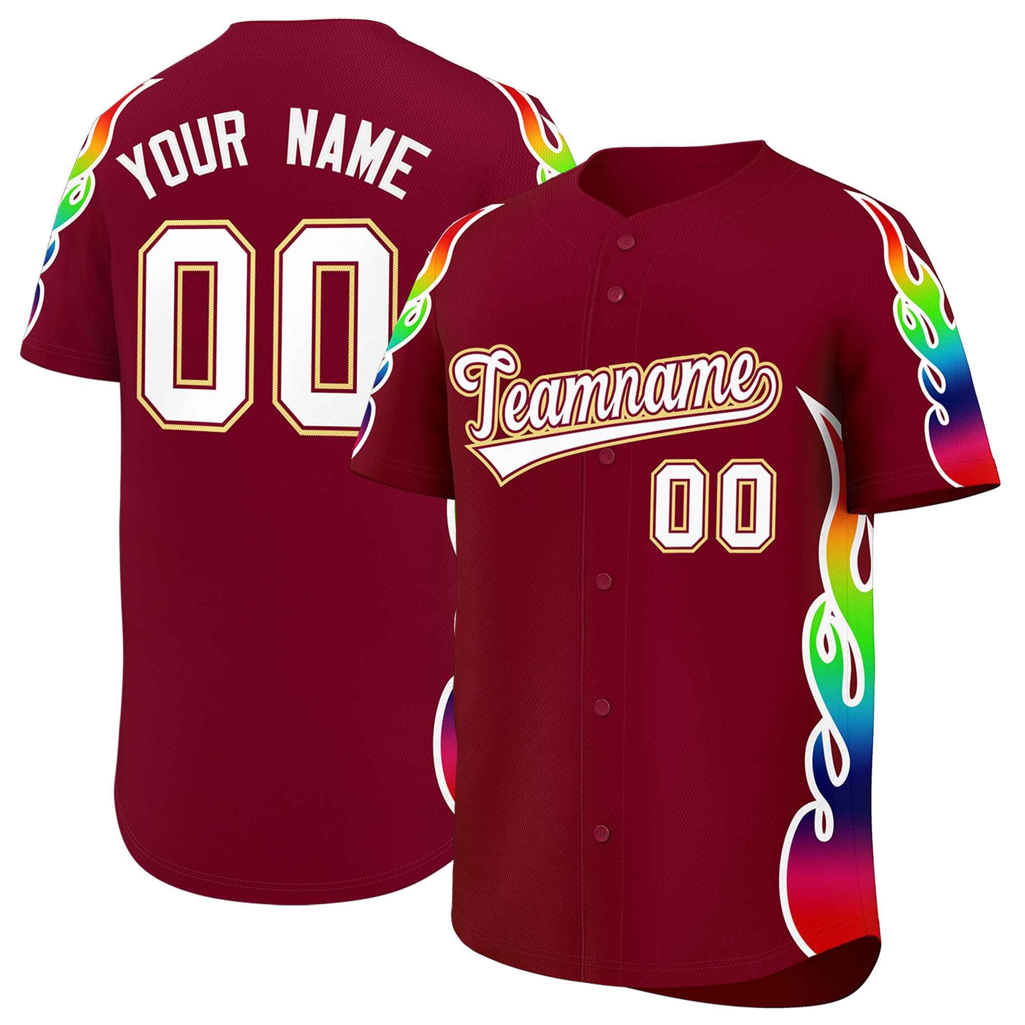 Benutzerdefiniertes Graffiti-Muster, personalisierter mehrfarbiger Flammendruck, authentisches Baseball-Trikot