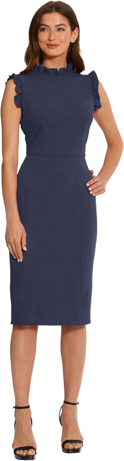 Womens Ruffle Neck and Armhole Sheath Dress