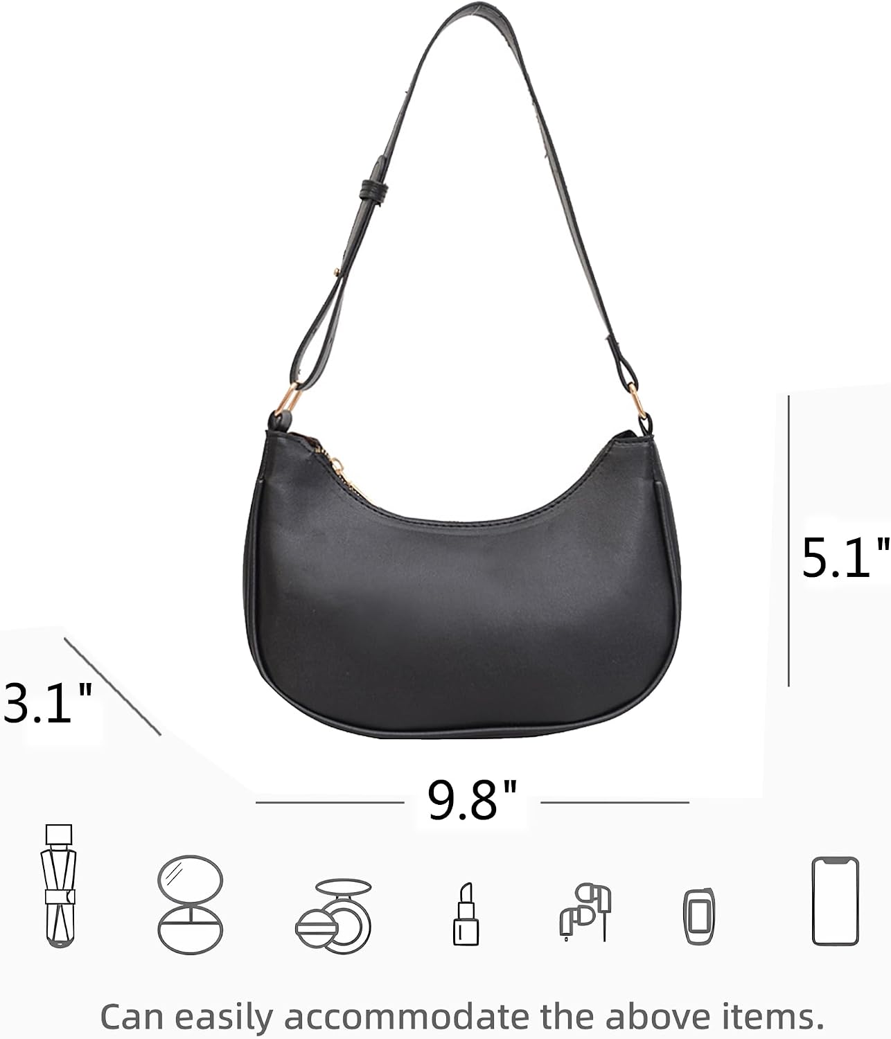 Women's Slouchy Crescent Hobo Bag with Zipper Closure