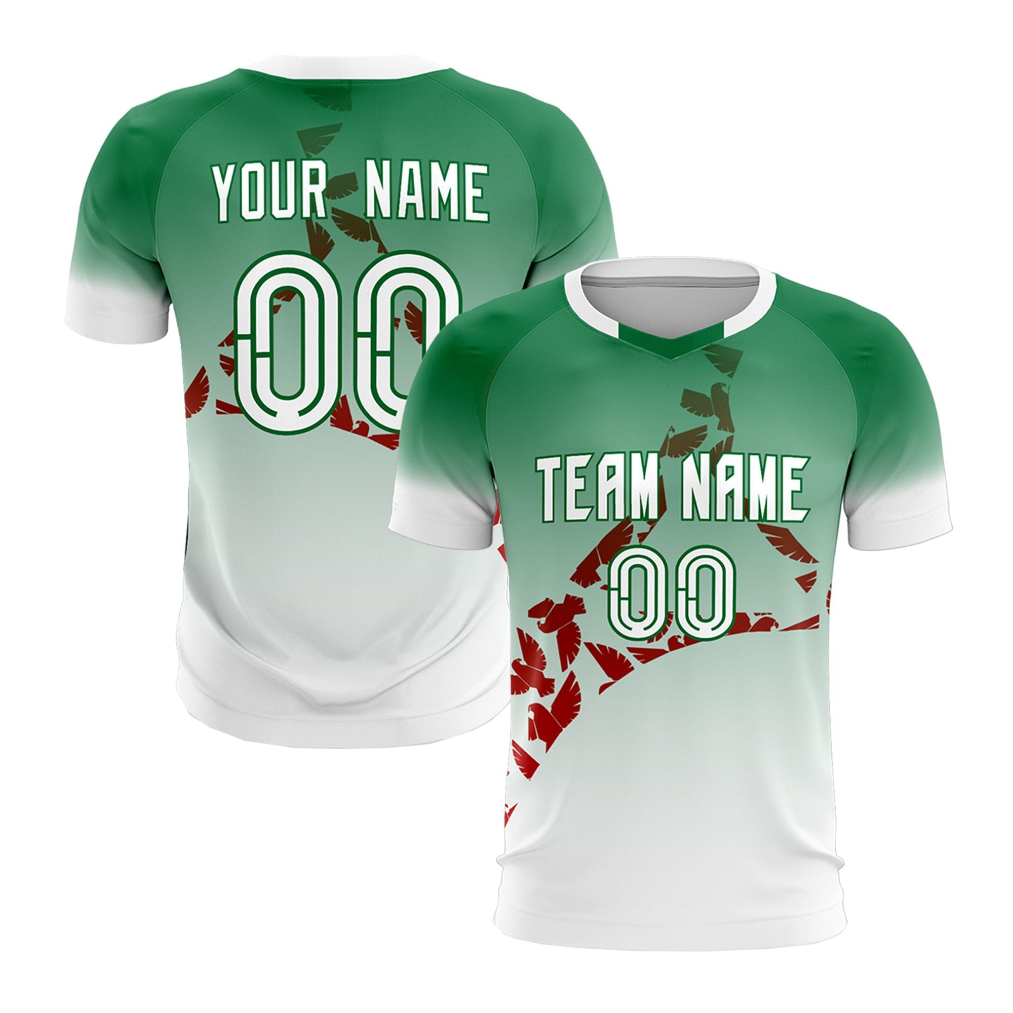 Maßgeschneidertes, von der Weltmeisterschaft inspiriertes, knitterfreies, modisches Fußball-Set-Trikot mit Kelly-Grün-Rot-Mexiko-Adler