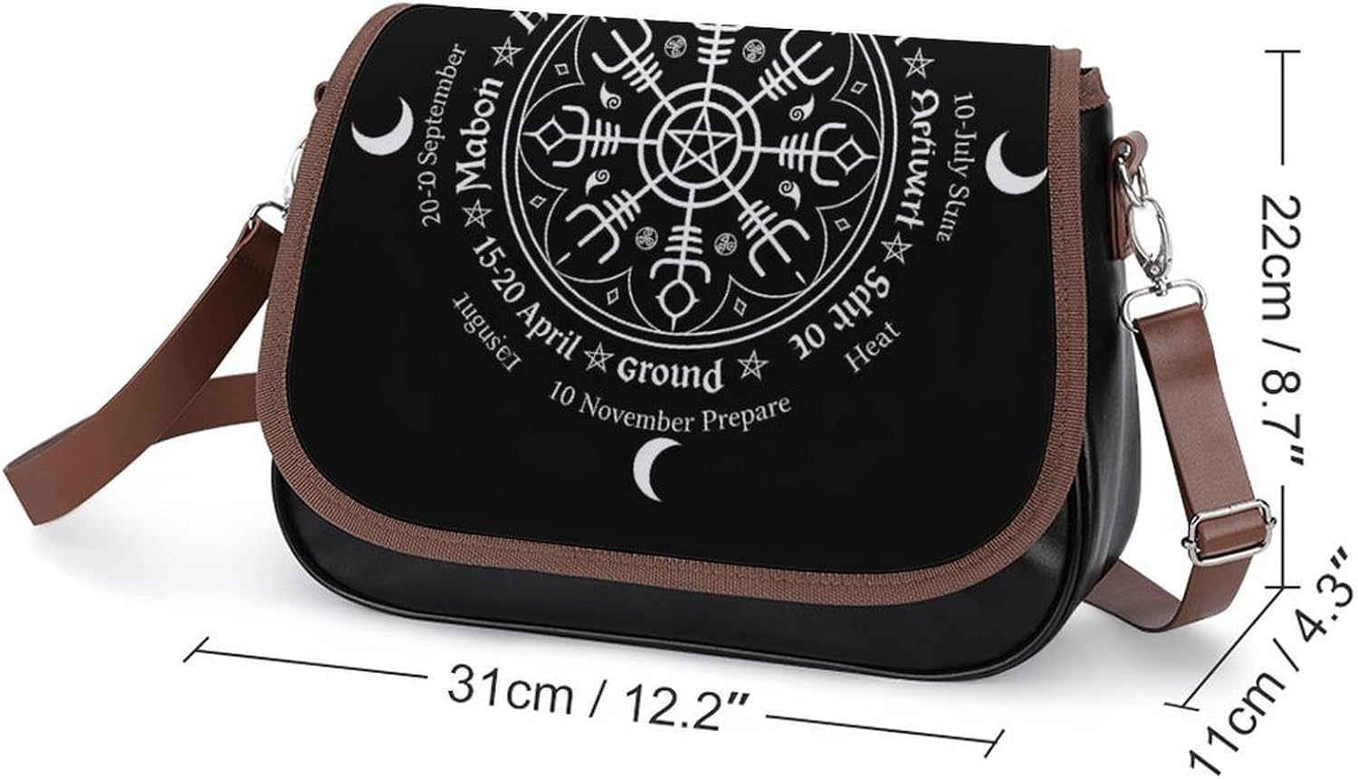 Women's Moon Phase Print Flap Crossbody Shoulder Bag Black Women's Moon Phase Print Flap Crossbody Shoulder Bag Black