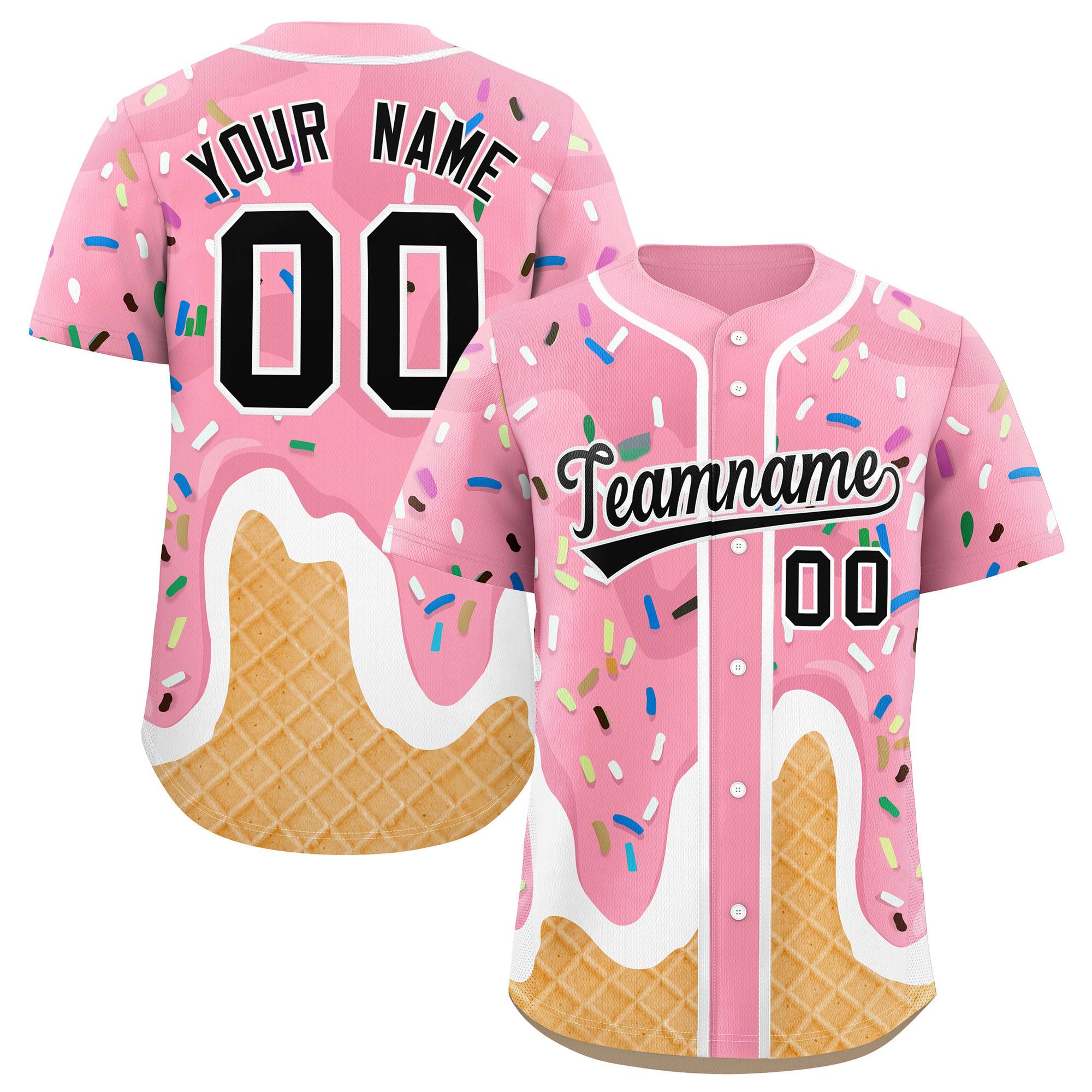 Benutzerdefiniertes Eistüte-Graffiti-Muster, modisches, authentisches Baseball-Trikot Benutzerdefiniertes Eistüte-Graffiti-Muster, modisches, authentisches Baseball-Trikot