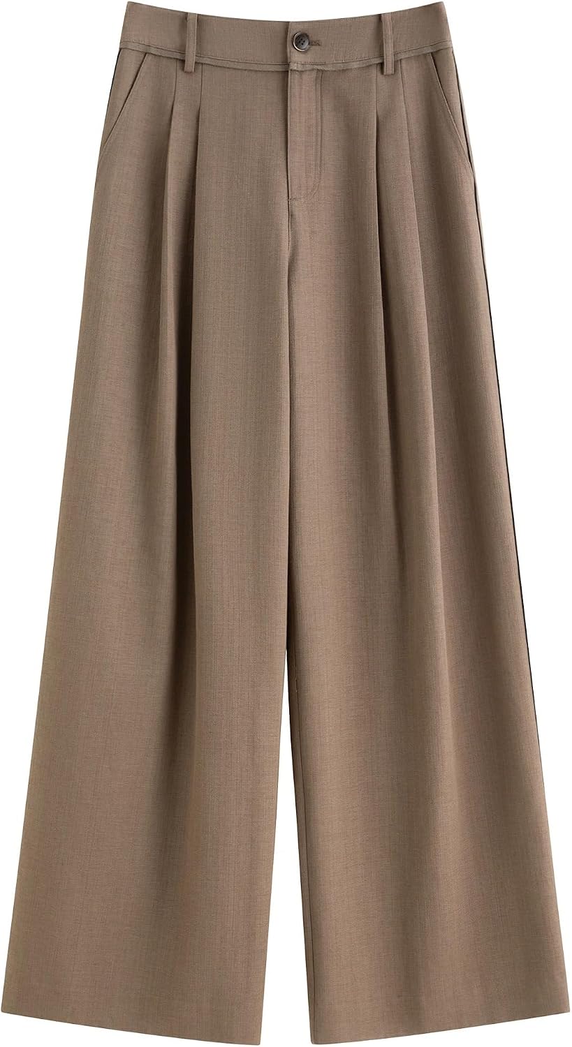 Women's Retro Style Loose Pleated Drape Straight Pants Autumn Wide Leg for Women