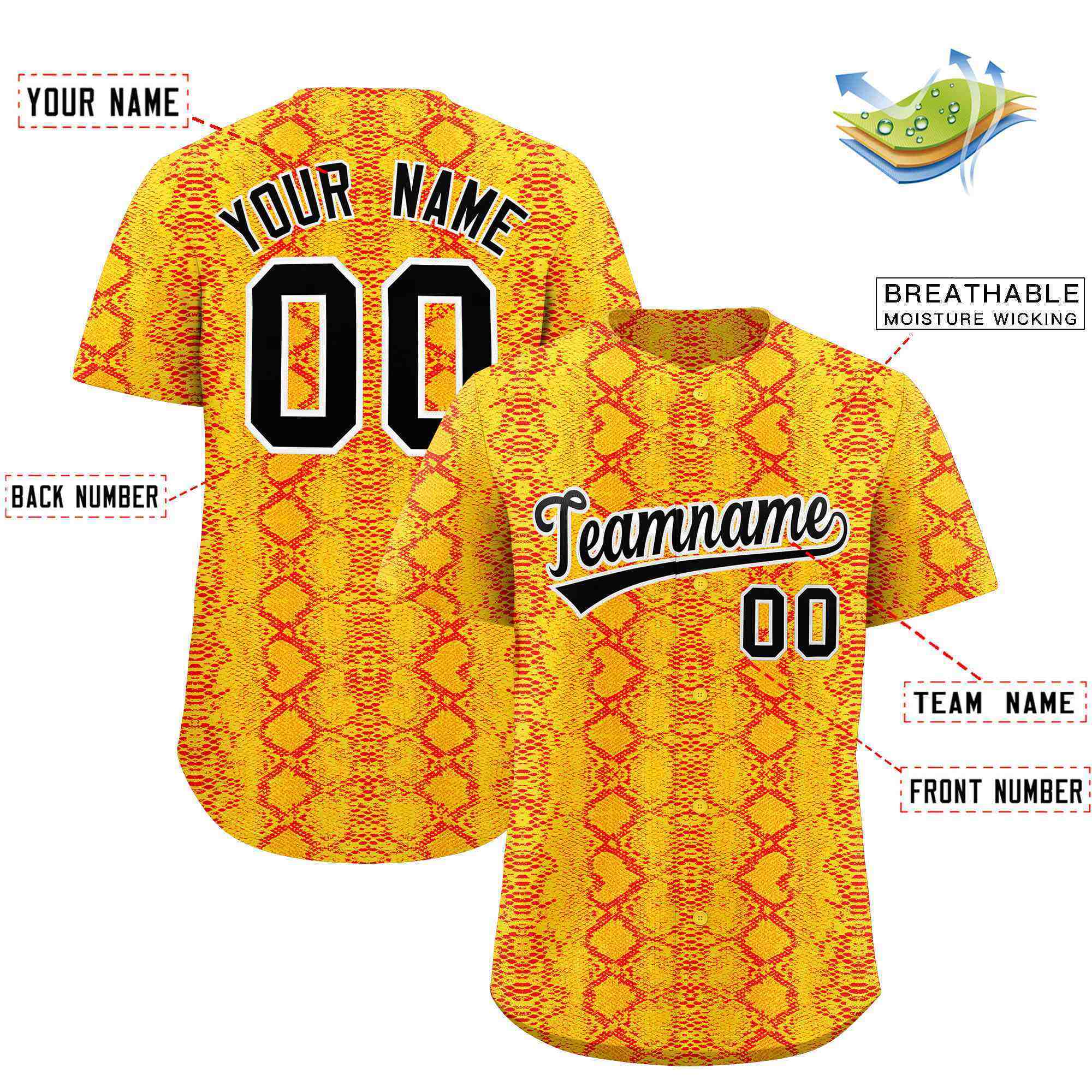 Benutzerdefiniertes authentisches Baseball-Trikot mit mehrfarbigem Schlangenledermuster