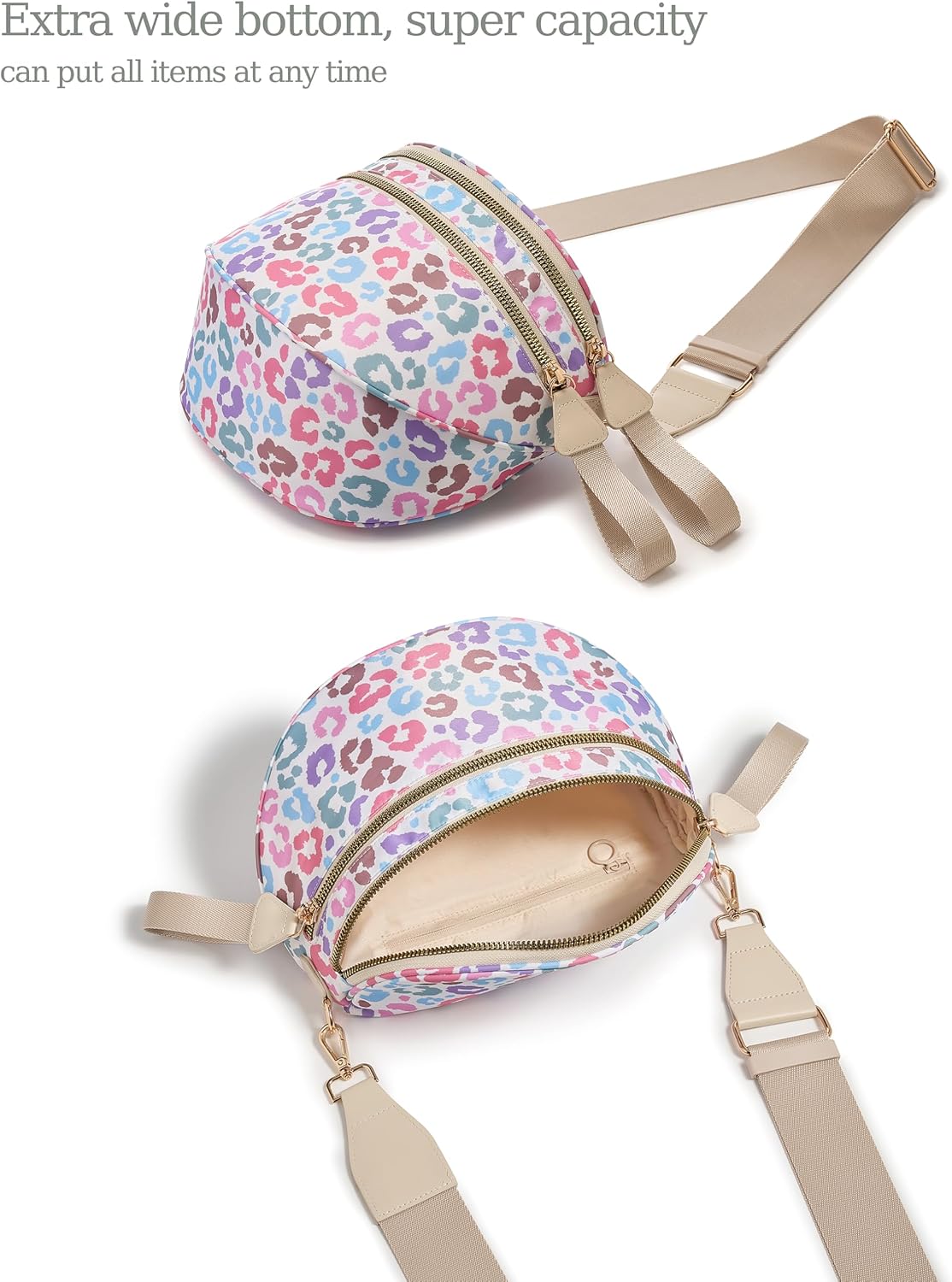 Women's Leopard Crossbody Bum Bag with Wide Strap