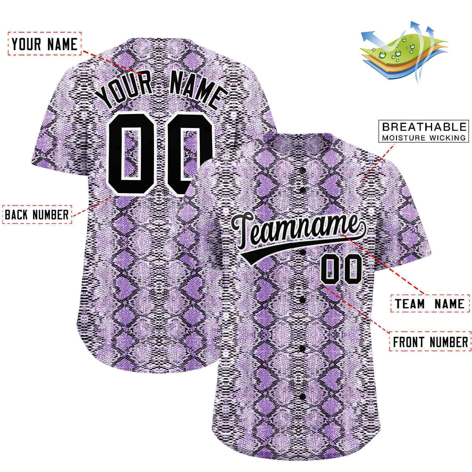 Benutzerdefiniertes authentisches Baseball-Trikot mit mehrfarbigem Schlangenledermuster