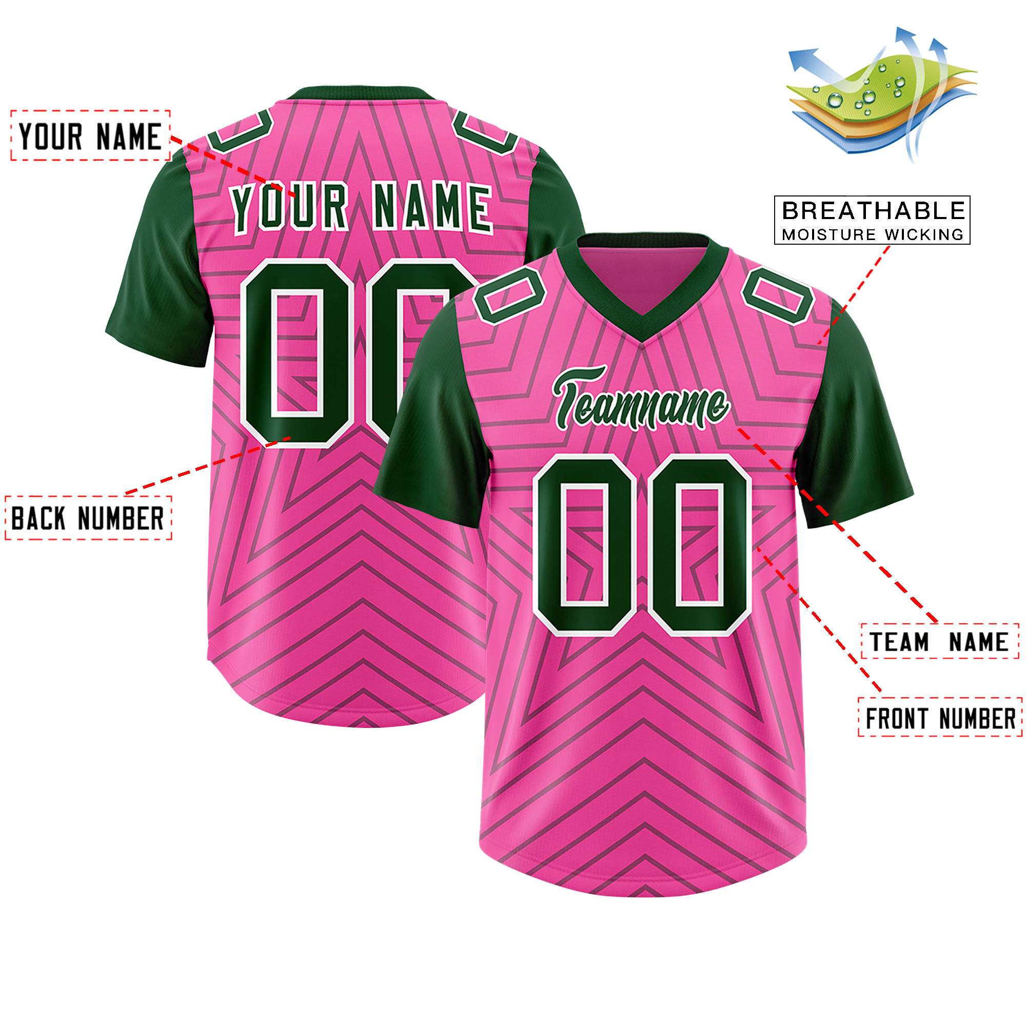 Individuell personalisiertes, authentisches Fußballtrikot mit Raglanärmeln und Sternenmuster