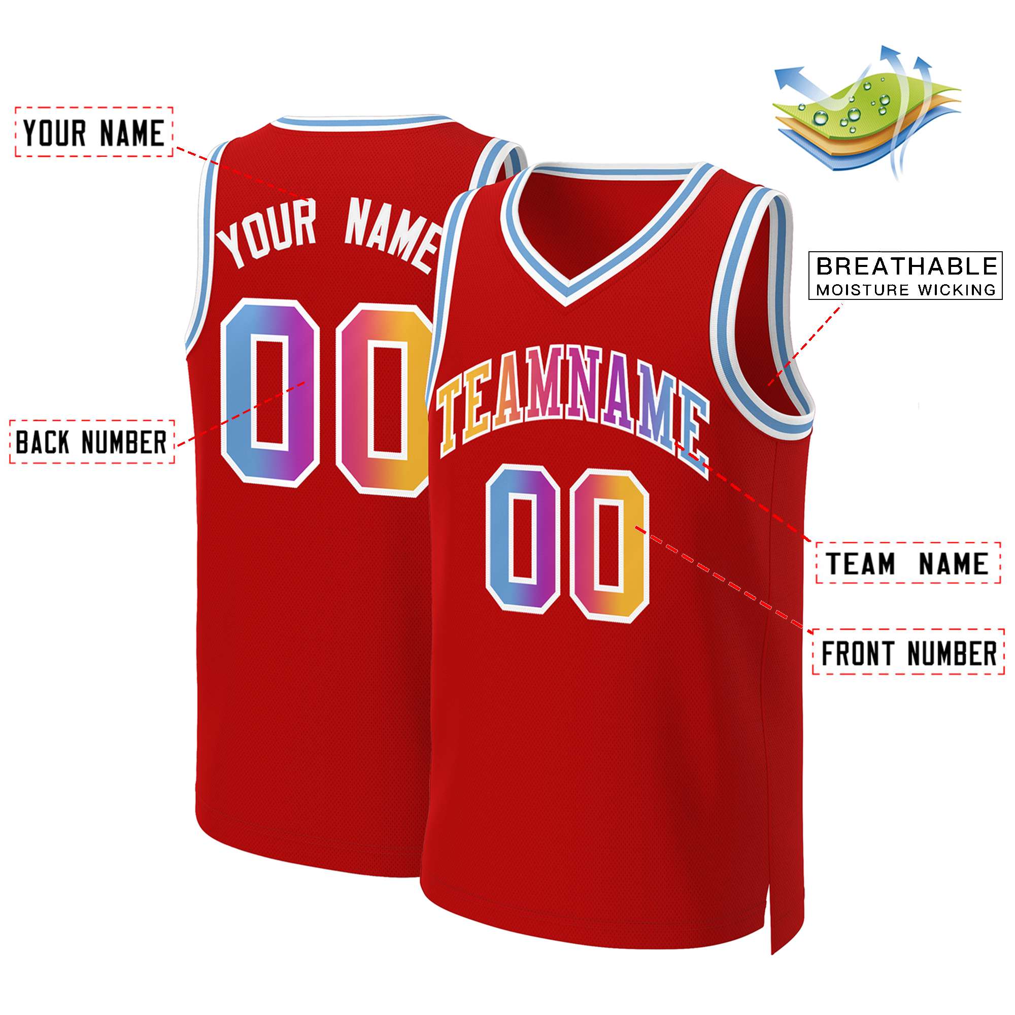 Benutzerdefiniertes Basketballtrikot mit klassischem Farbverlauf und modischen Oberteilen