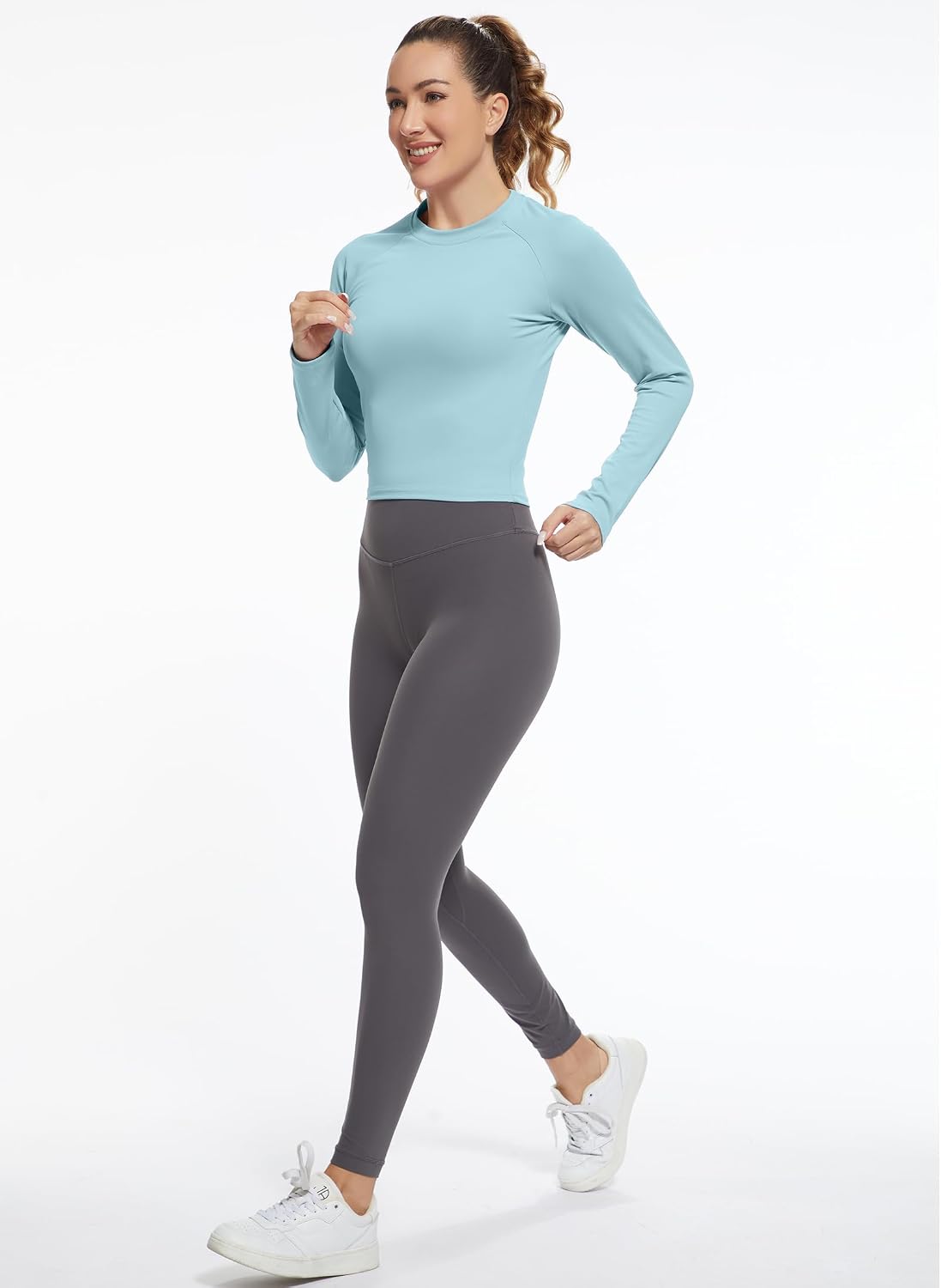 Womens Long Sleeve Crop Workout Tops Yoga Cropped Top Gym Shirts Athletic Clothes Fit