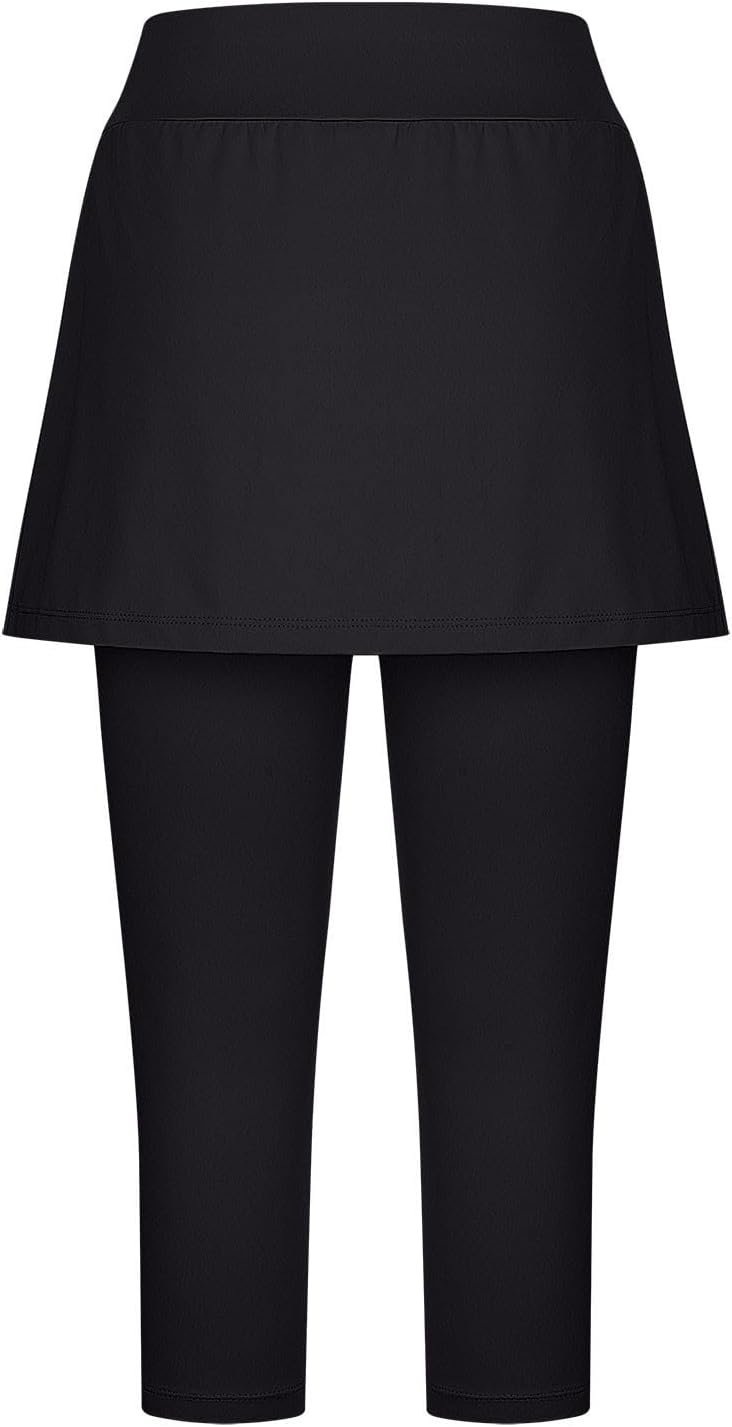 Skirted Leggings for Women with Pockets Stretch Capri Yoga Pants Tennis Golf Skorts Athletic Skirt Active Clothes