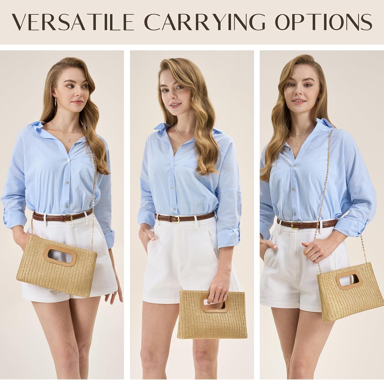 Women's Oversized Straw Clutch Woven Beach Bag with Chain Women's Oversized Straw Clutch Woven Beach Bag with Chain
