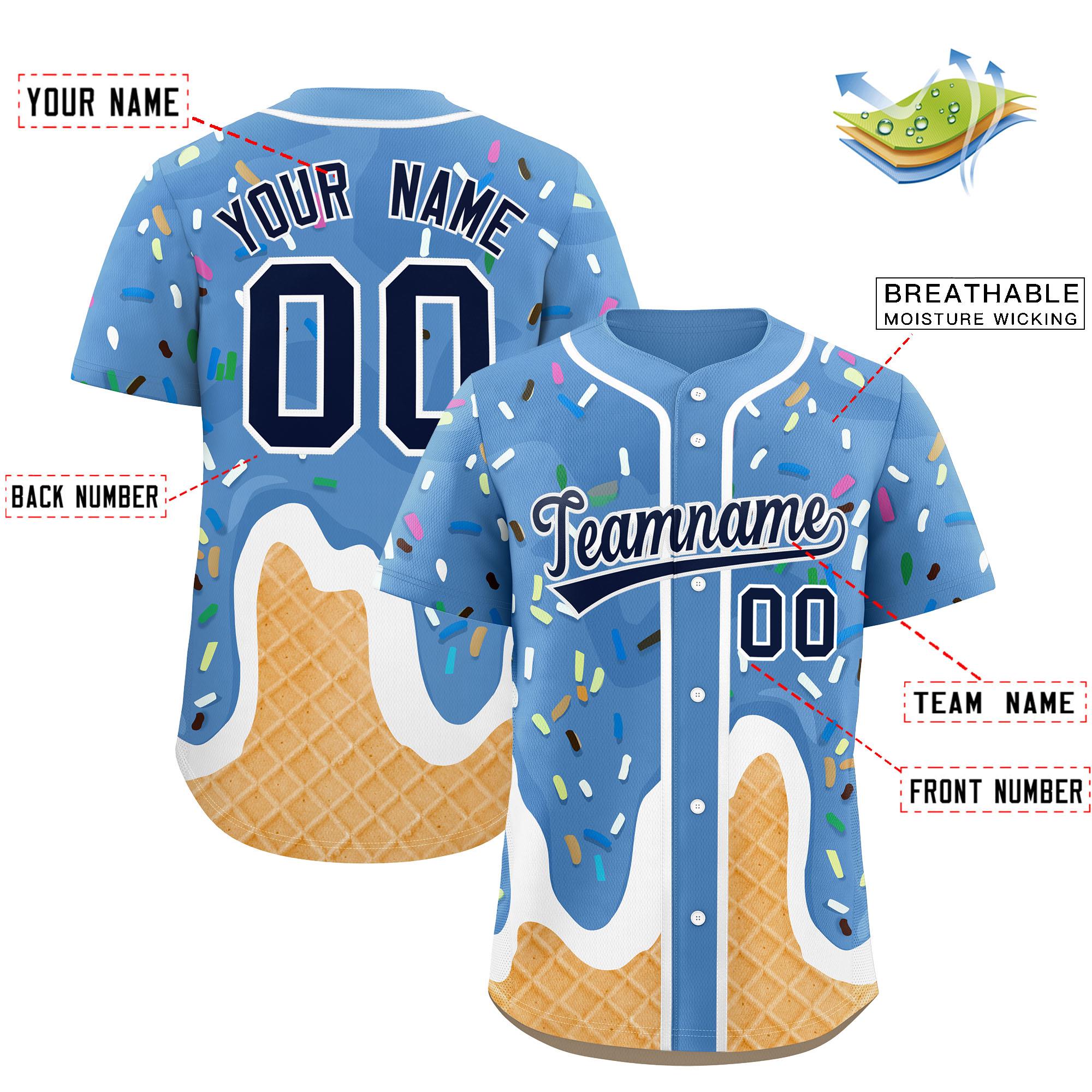 Benutzerdefiniertes Eistüte-Graffiti-Muster, modisches, authentisches Baseball-Trikot Benutzerdefiniertes Eistüte-Graffiti-Muster, modisches, authentisches Baseball-Trikot