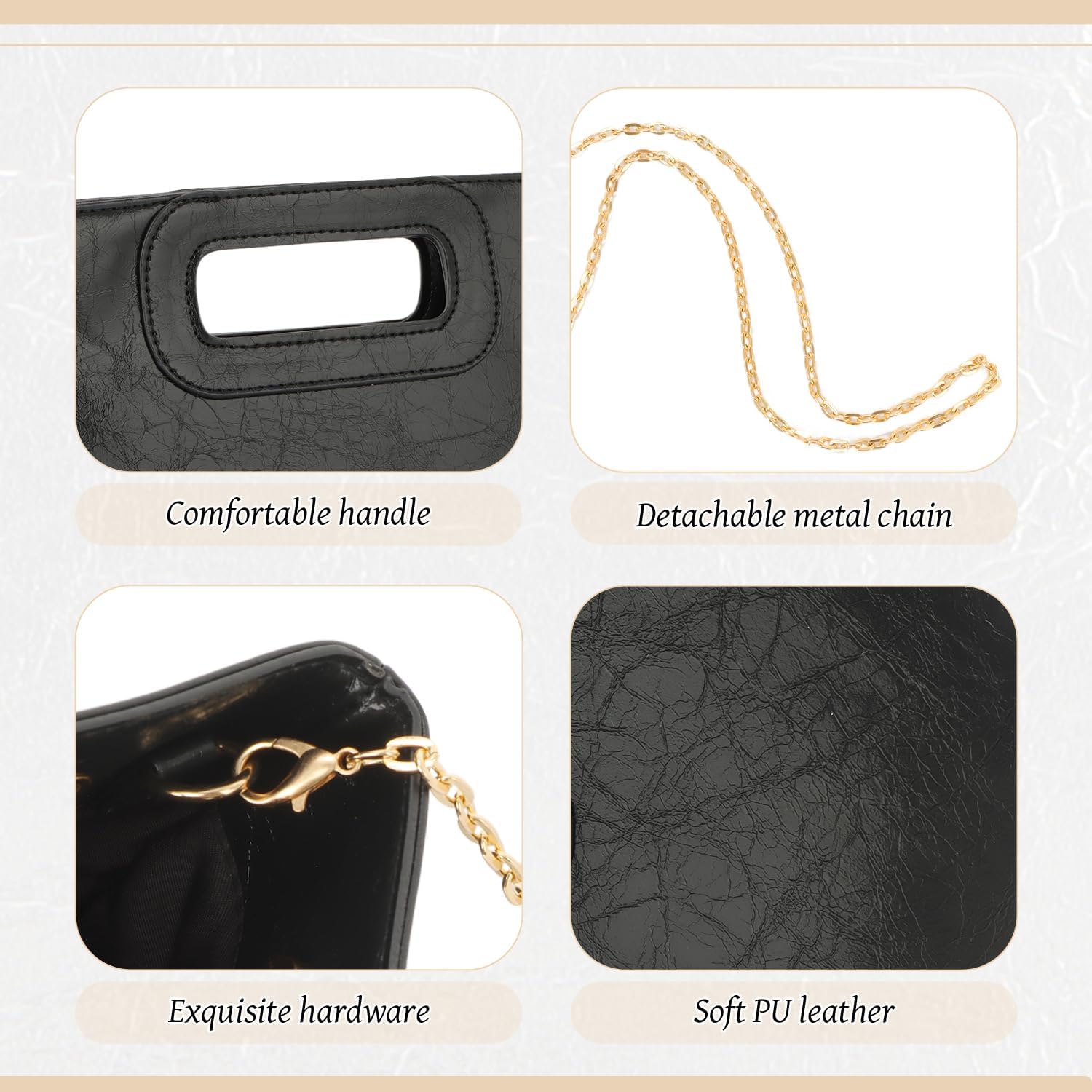 Women's Black Cutout Handle Clutch with Gold Chain