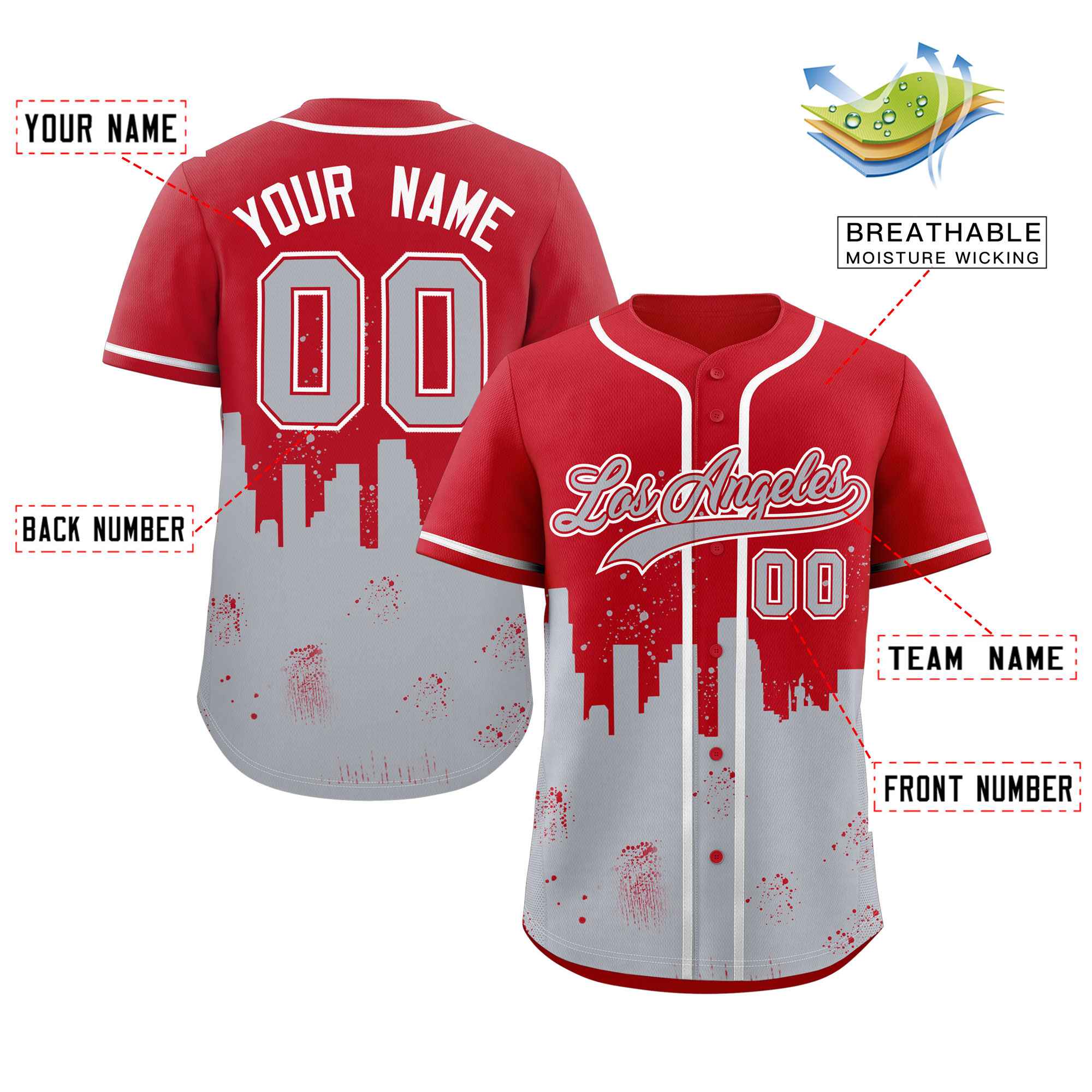 Benutzerdefinierte personalisierte Los Angeles City Nightscape authentische Baseball-Trikot Benutzerdefinierte personalisierte Los Angeles City Nightscape authentische Baseball-Trikot