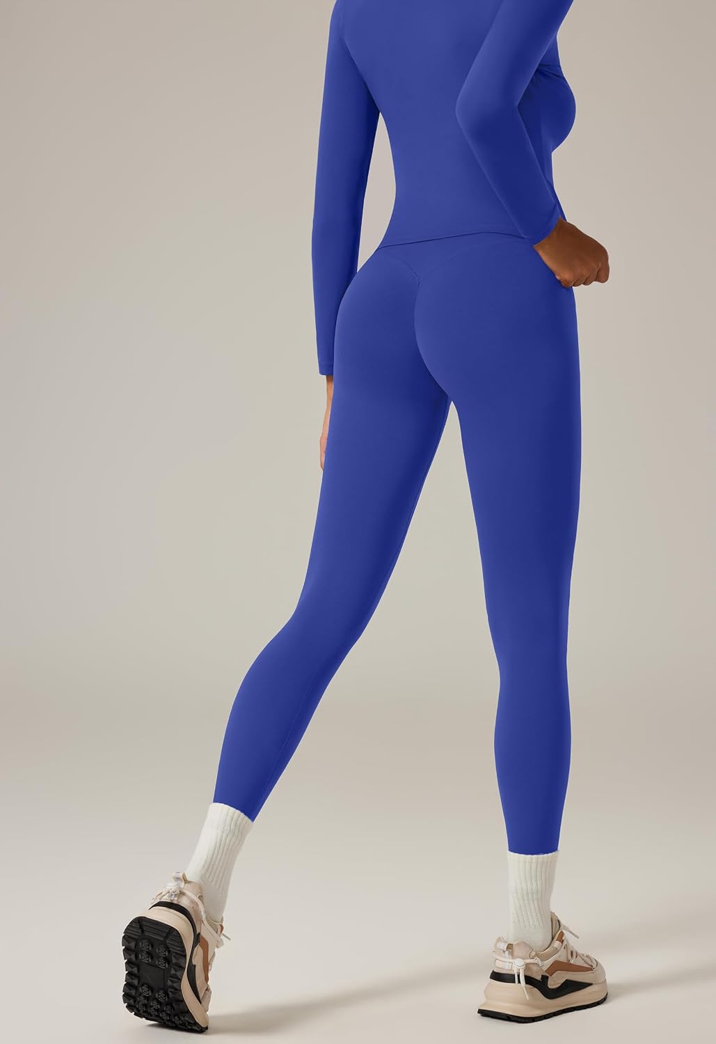 Slim Fit Workout Sets for Women 2 Piece Hidden Scrunch Leggings Long Sleeve Yoga Tops Matching Set Gym Outfits