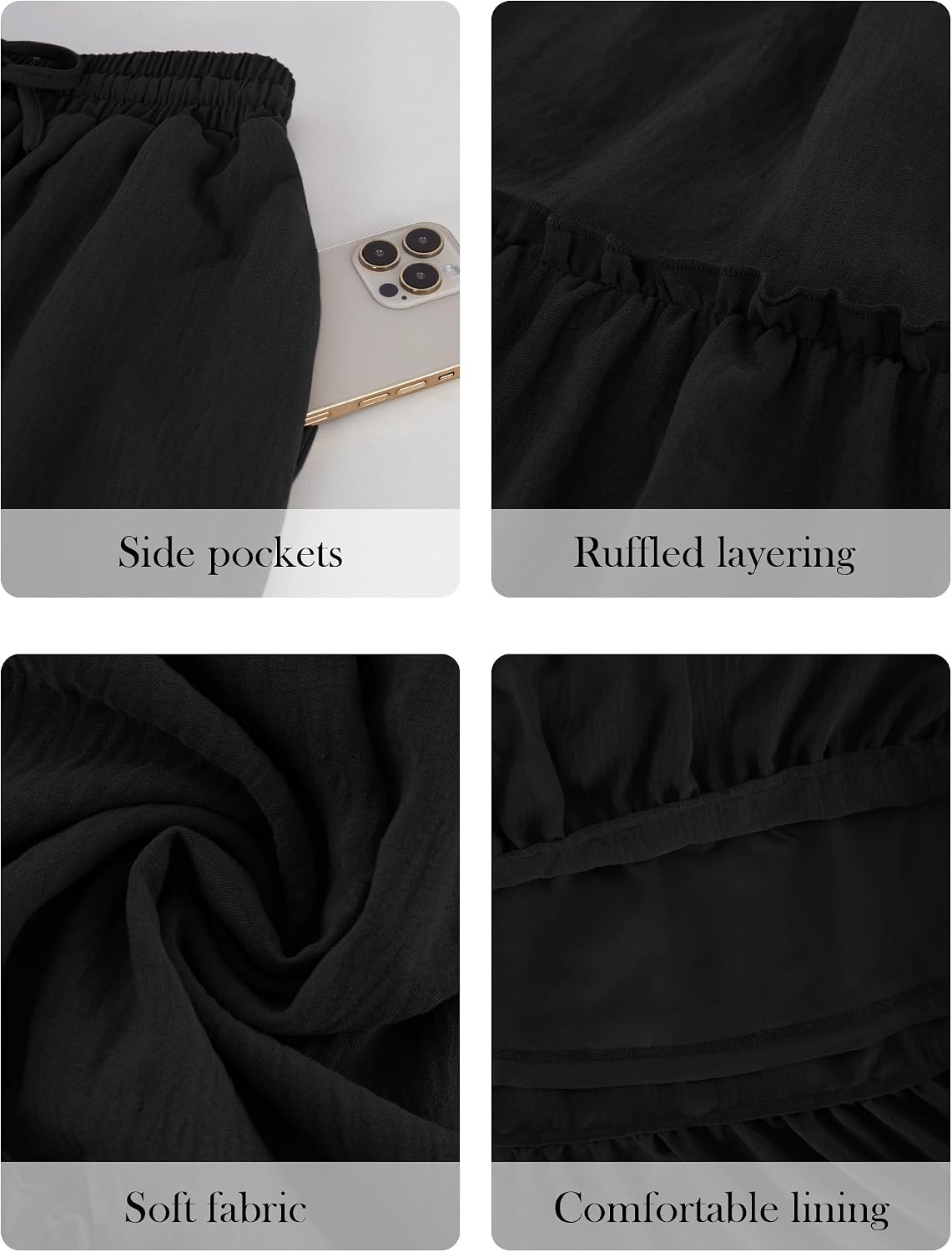 Women's Summer Maxi Skirt Trendy High Waist Pleated Ruffle Long Skirts Flowy Beach Boho Dress with Pockets