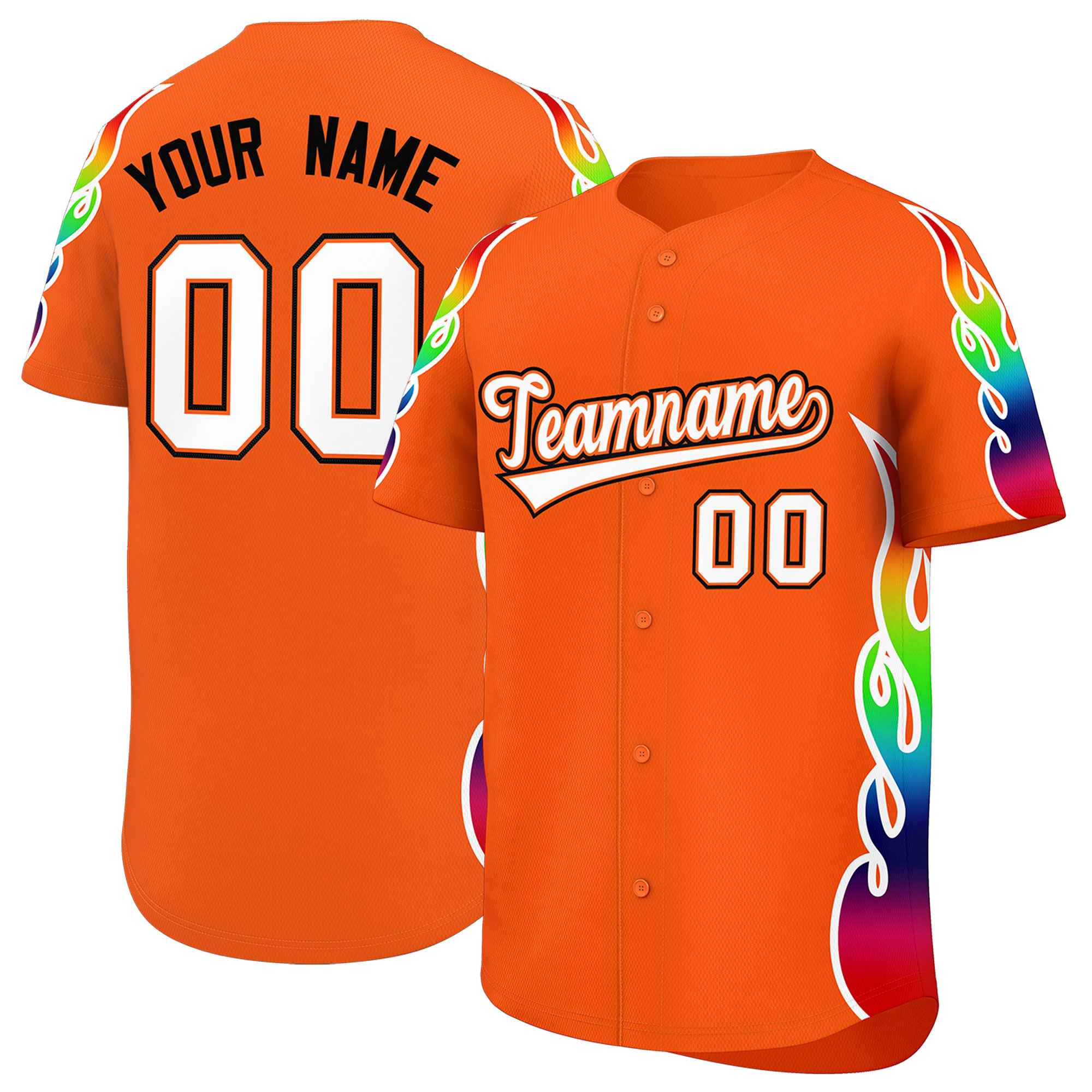 Benutzerdefiniertes Graffiti-Muster, personalisierter mehrfarbiger Flammendruck, authentisches Baseball-Trikot