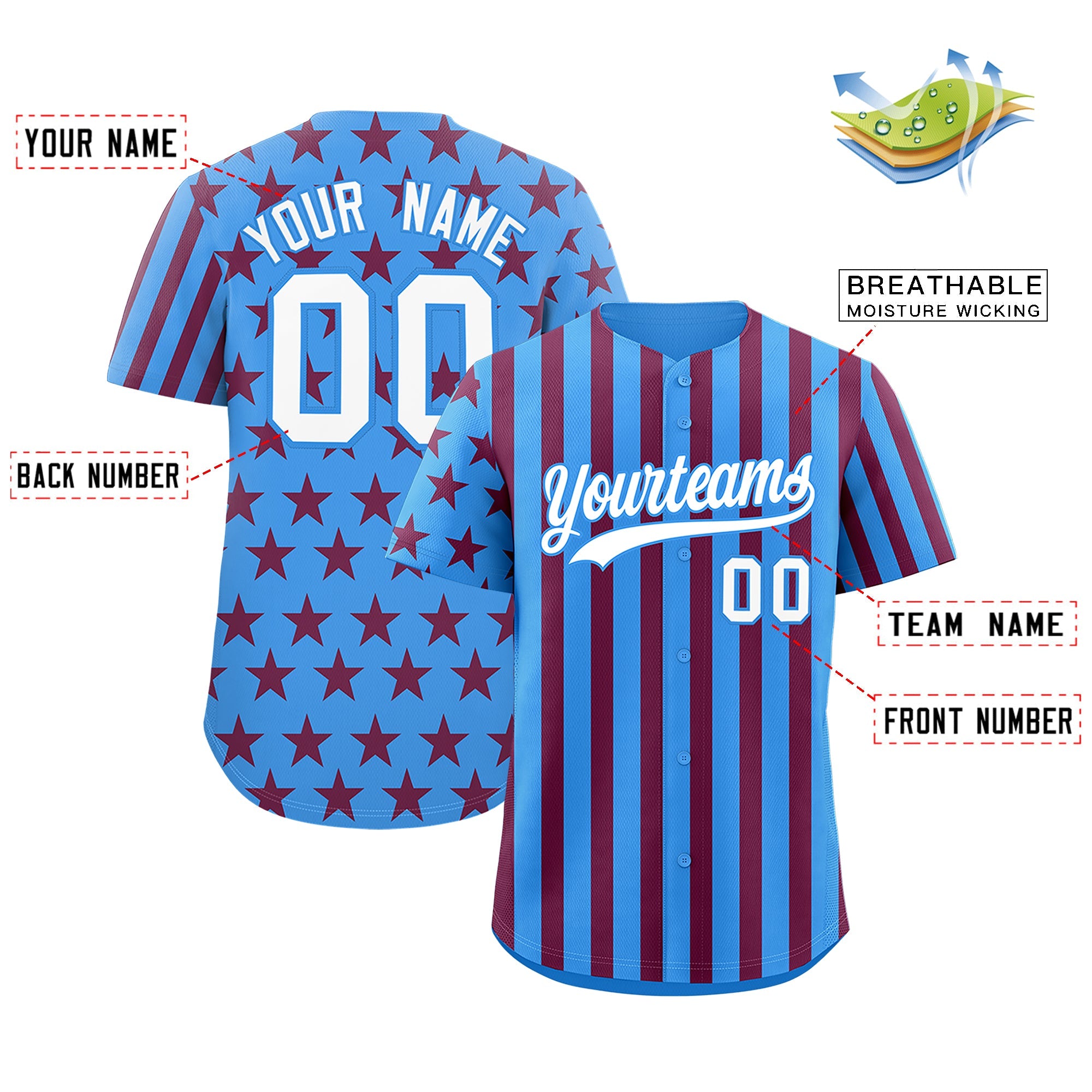 Benutzerdefiniertes Graffiti-Muster-Baseball-Trikot mit amerikanischer Flagge