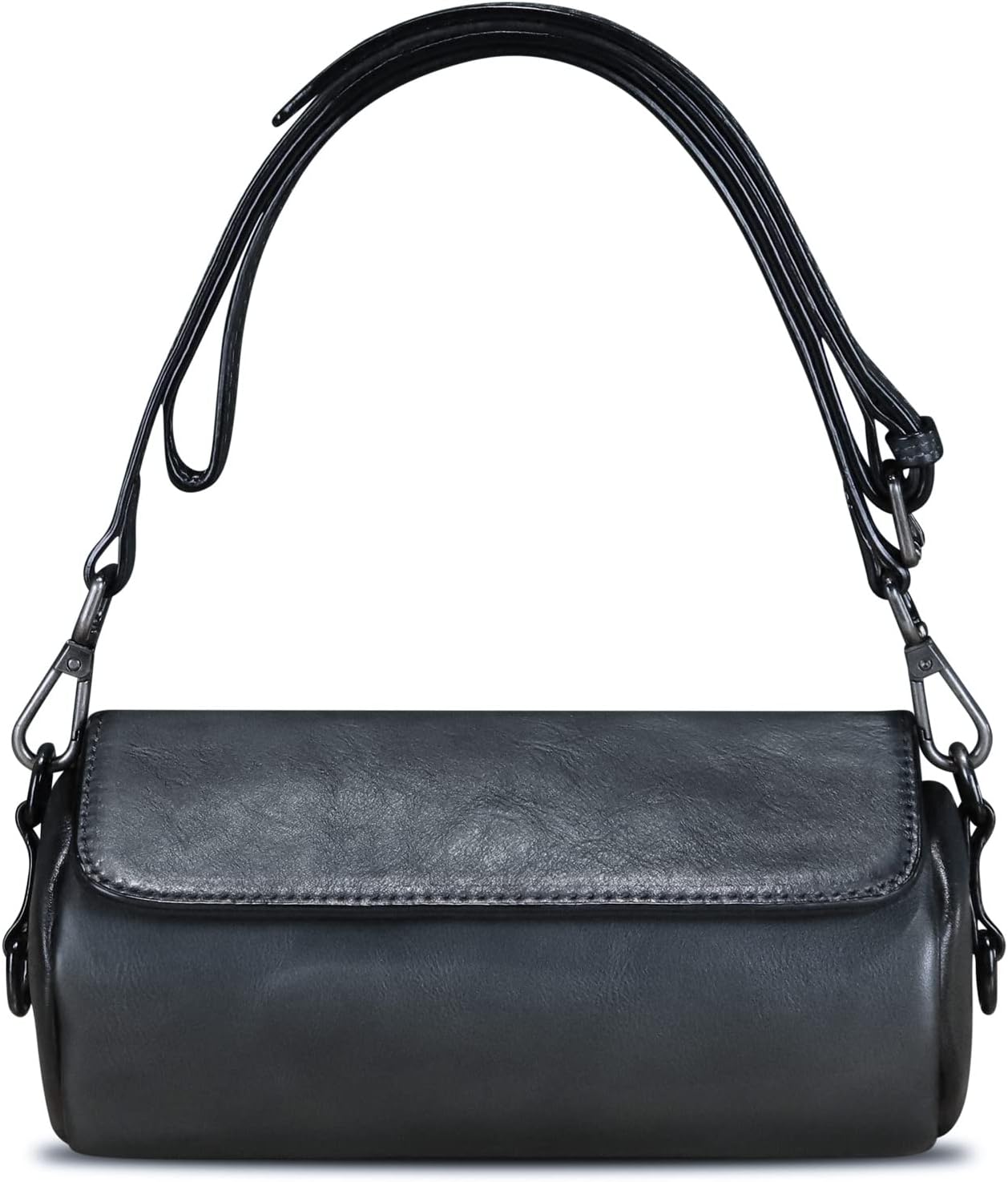 Women's Vintage Genuine Leather Barrel Shoulder Bag Black Women's Vintage Genuine Leather Barrel Shoulder Bag Black
