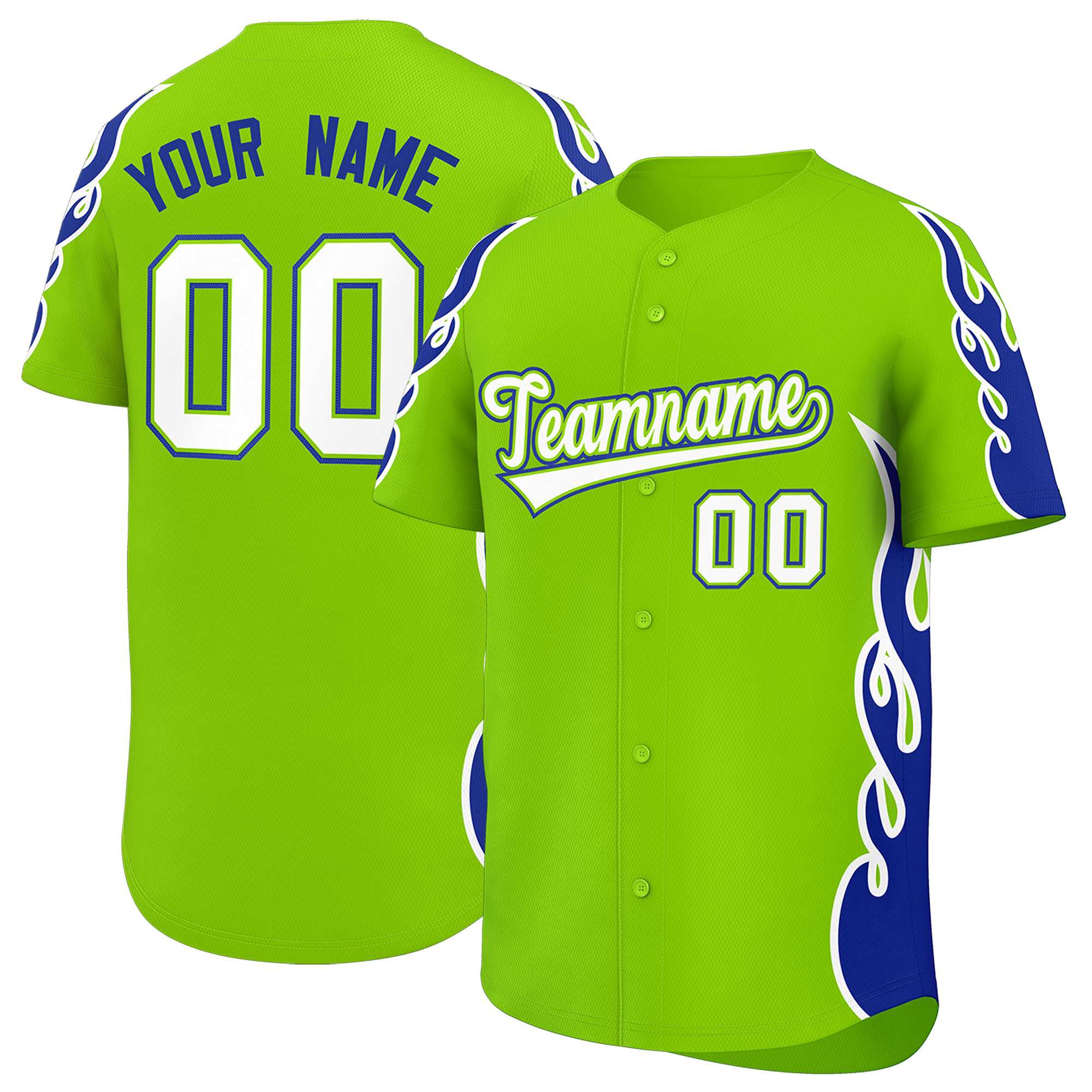 Benutzerdefiniertes Baseball-Trikot mit Seitenflammen-Umrissmuster für Sportuniformen