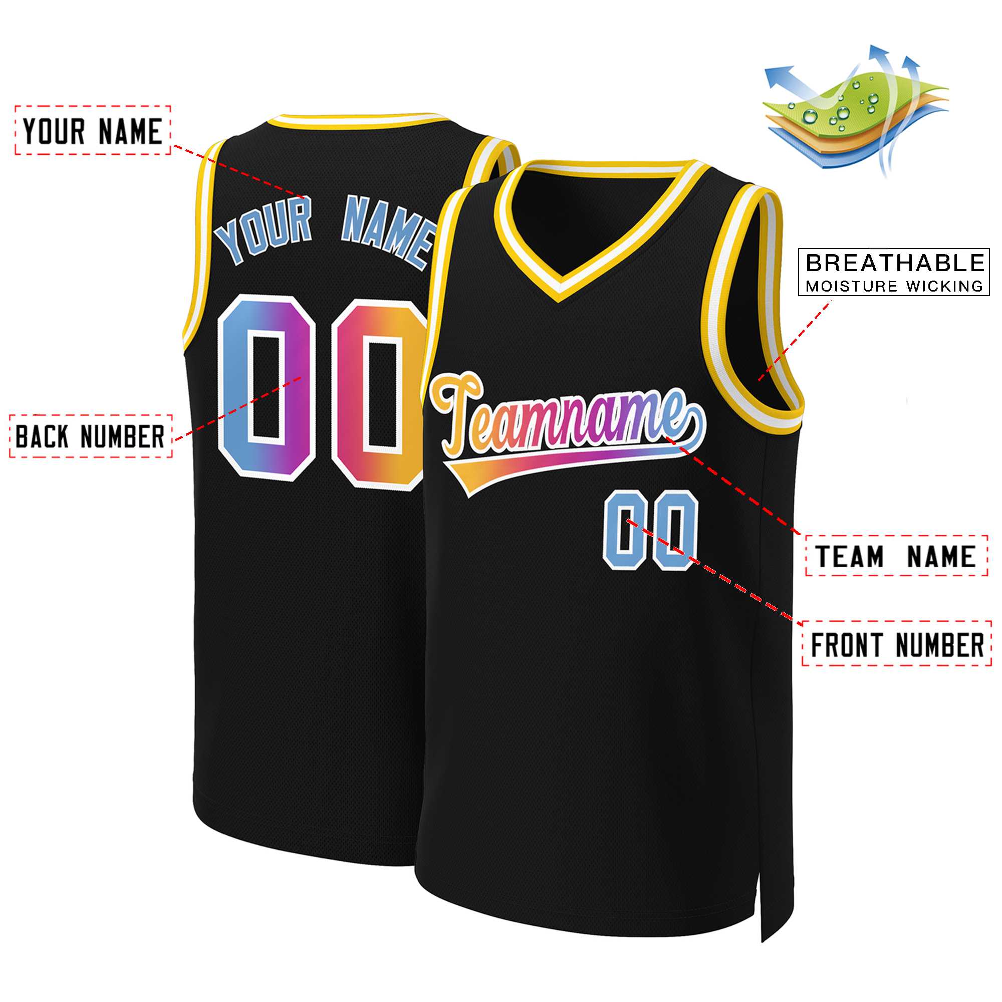 Benutzerdefiniertes Basketballtrikot mit klassischem Farbverlauf und modischen Oberteilen