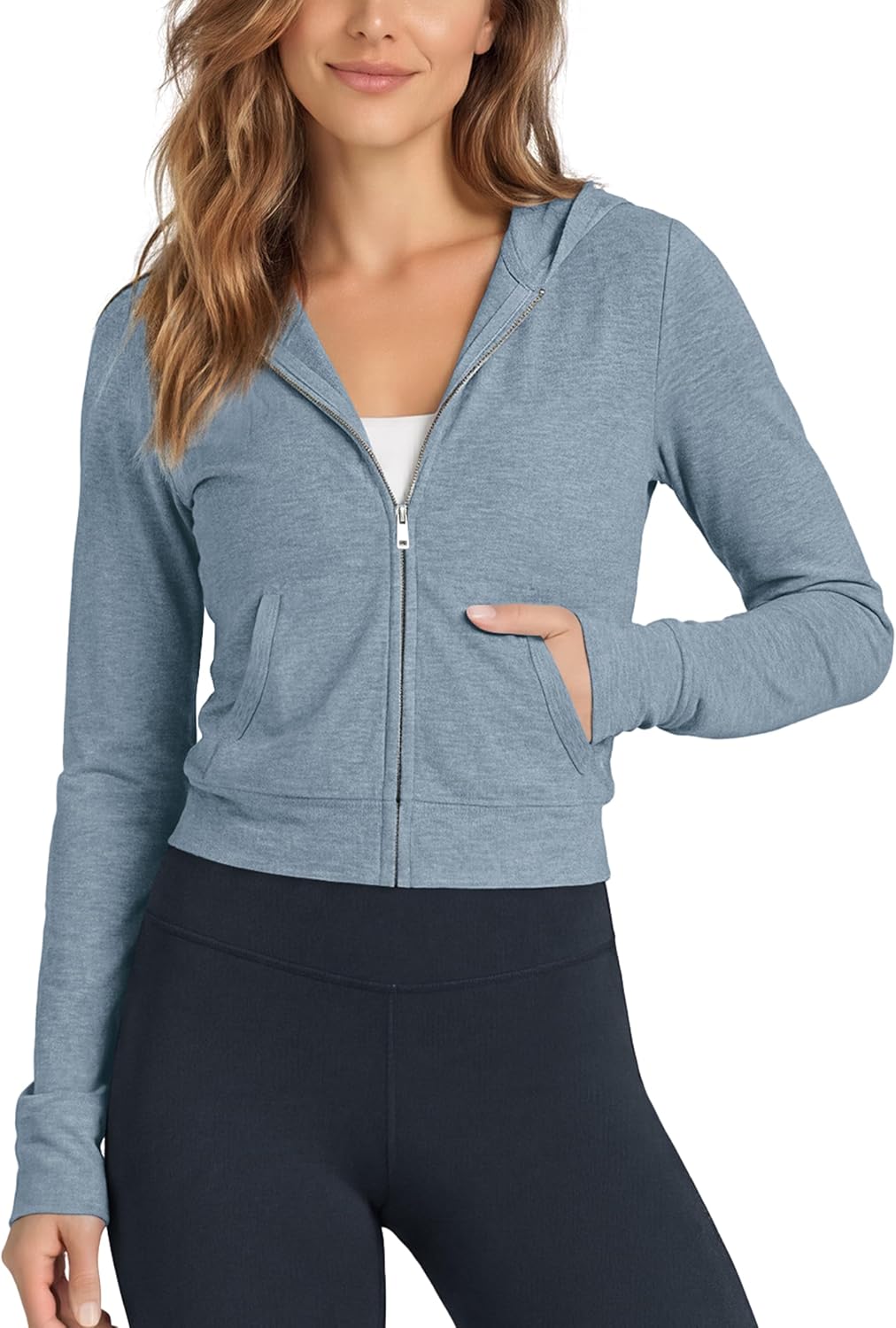 Women's Full-Zip Cropped Hoodie - odSTRATUM Tech Ultra Soft UPF 50+ Hooded Jacket with Pockets