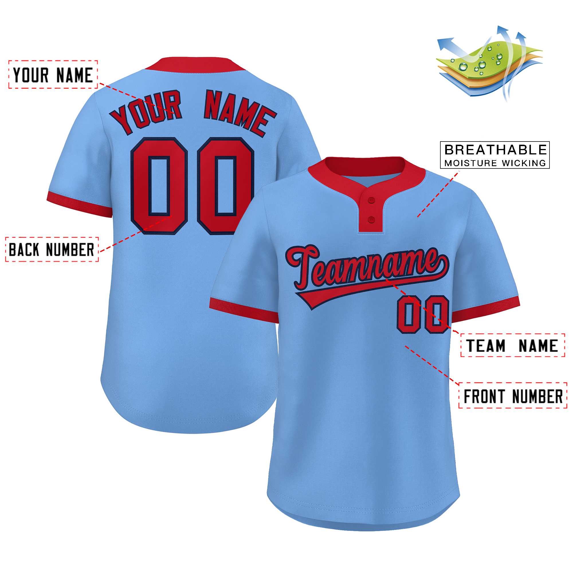Custom Classic Style Authentic Two-Button Softball Jersey