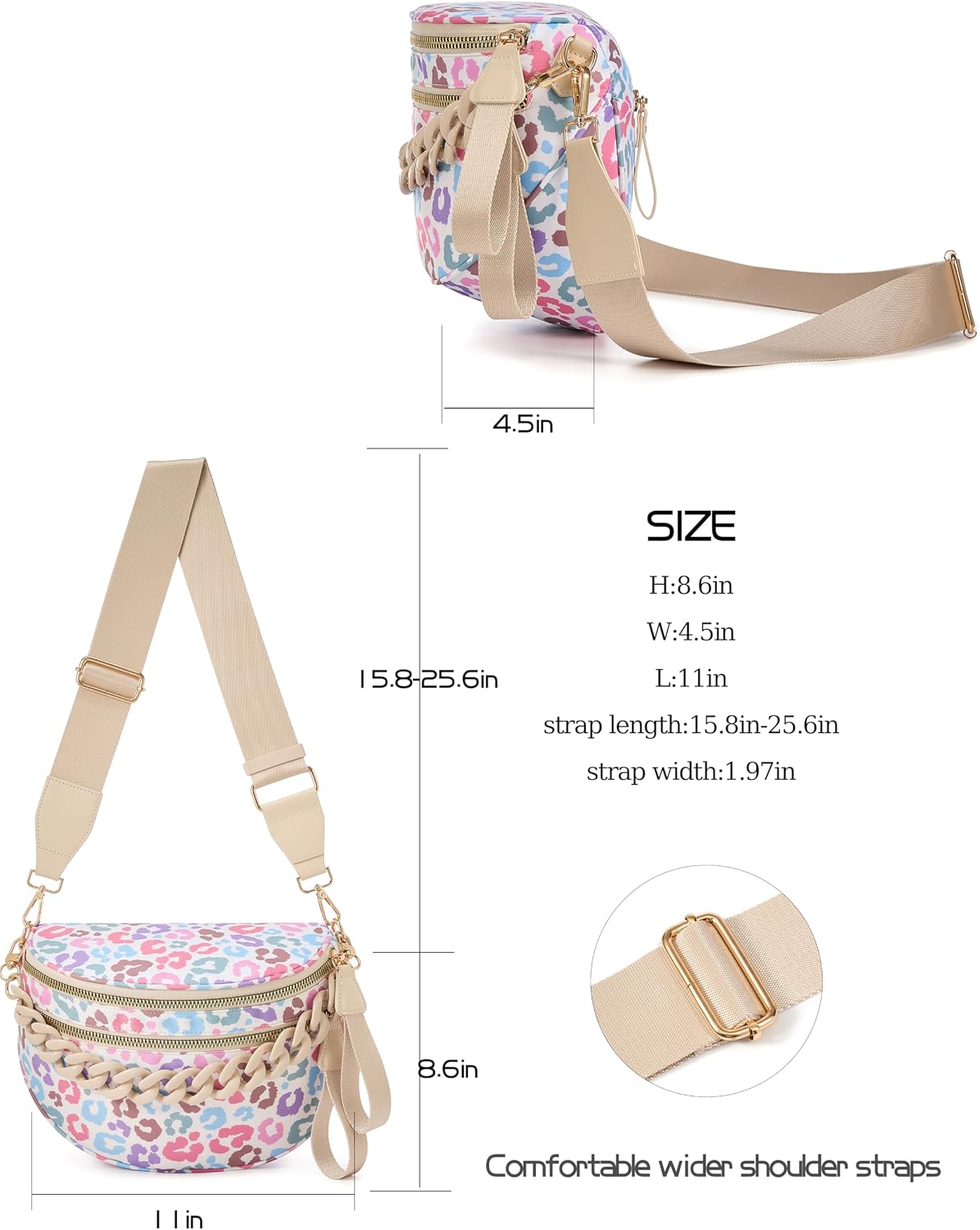 Women's Leopard Crossbody Bum Bag with Wide Strap