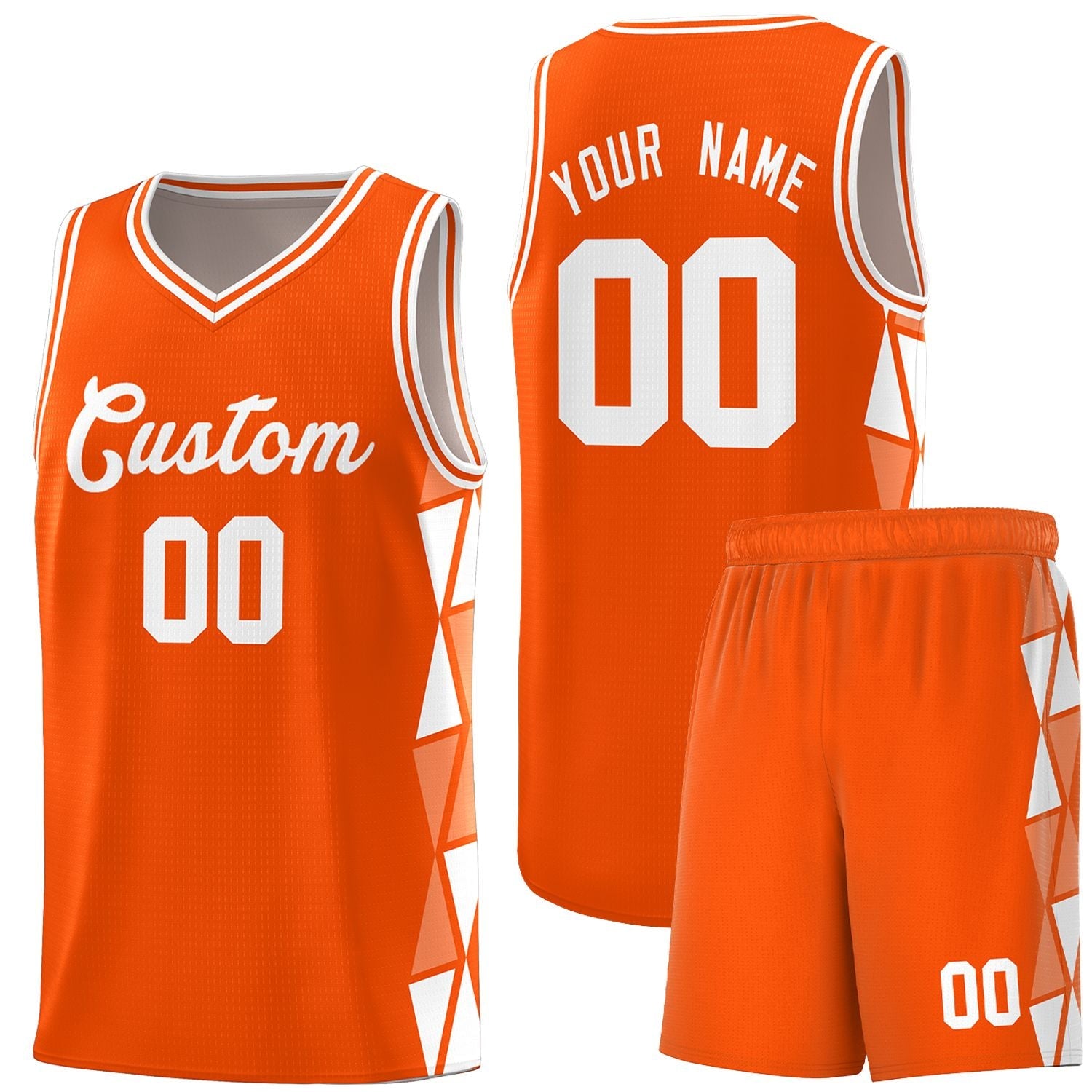 Maßgeschneidertes orange-weiß-hellorangefarbenes zweifarbiges Dreieck-Spleißen-Sportuniform-Basketballtrikot