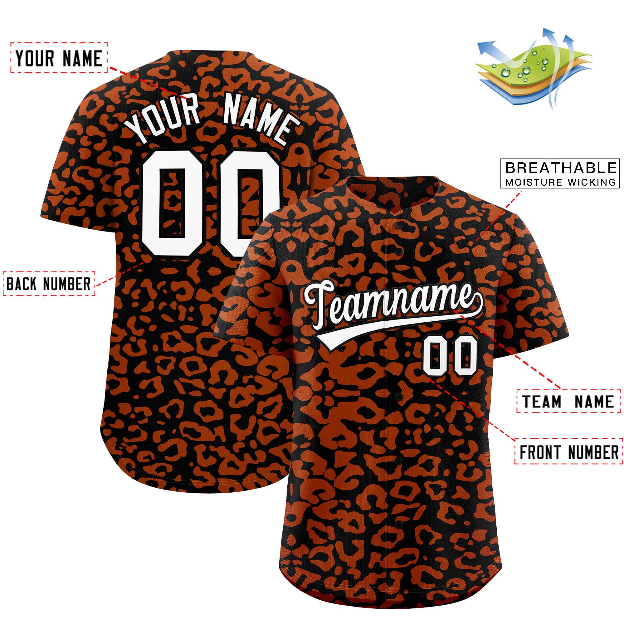 Authentisches Baseball-Trikot mit individuell gestaltetem Leopardenmuster