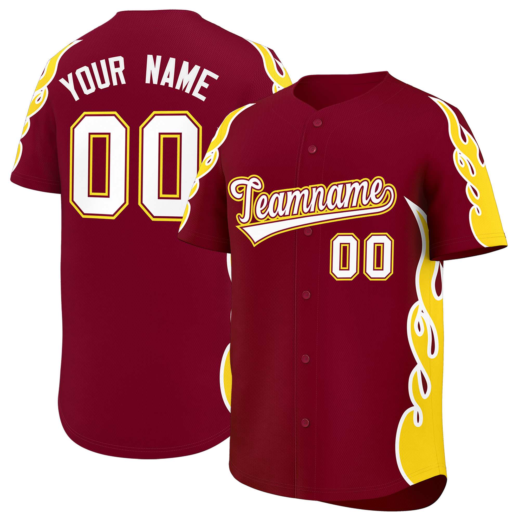 Benutzerdefiniertes Baseball-Trikot mit Seitenflammen-Umrissmuster für Sportuniformen