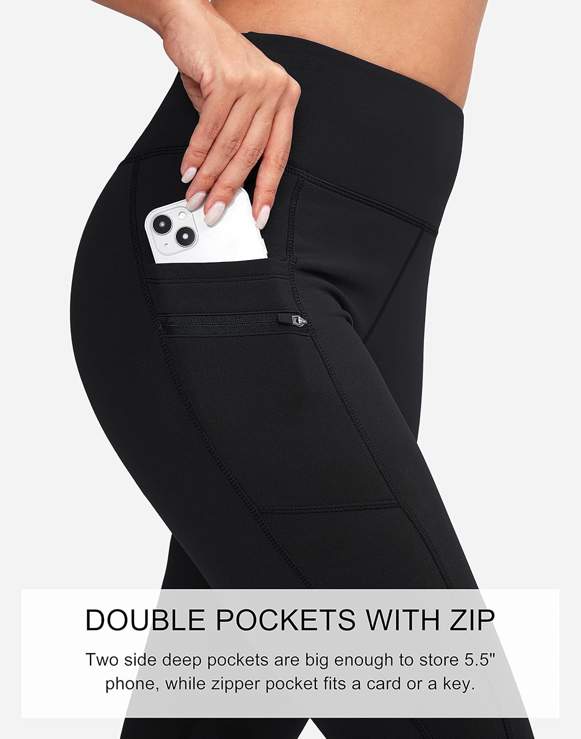 Women's Fleece Lined Leggings with Zipper Pocket (Black)