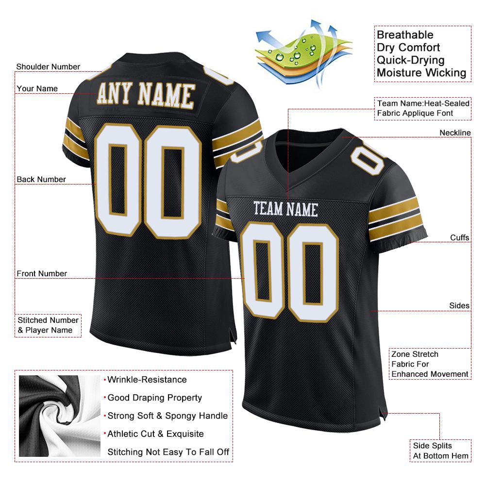 Custom White-Old Gold Classic Style Mesh Authentic Football Jersey Custom White-Old Gold Classic Style Mesh Authentic Football Jersey