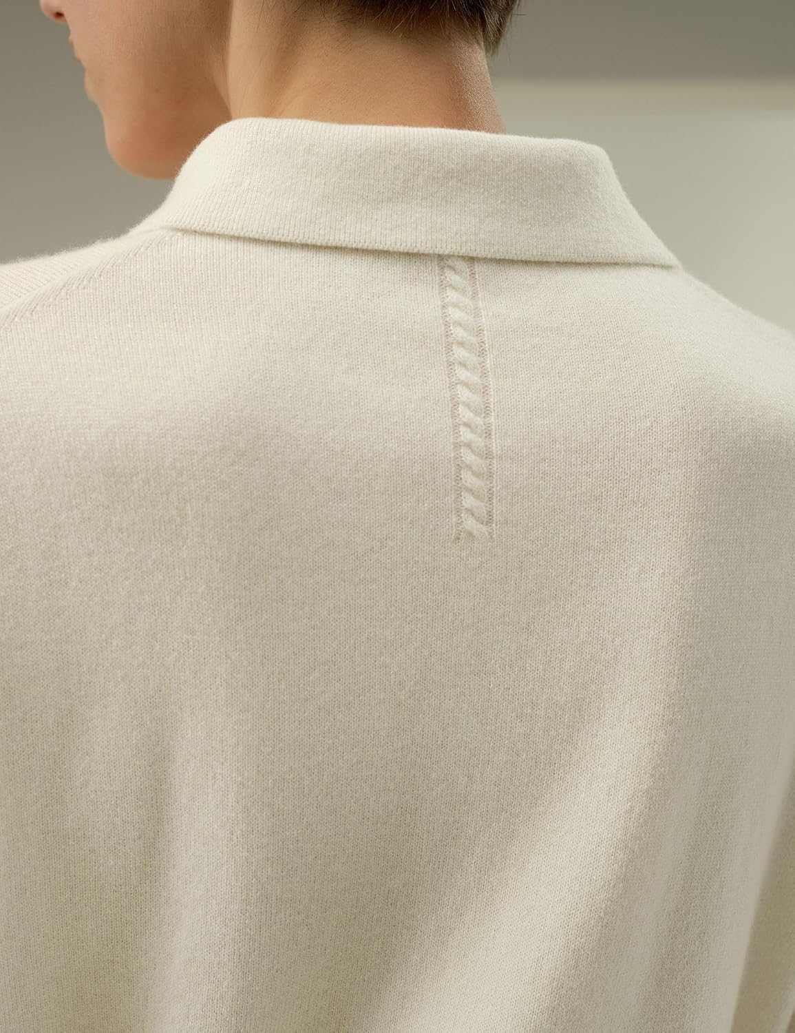 Women's Cream Long Sleeve Knit Polo Sweater