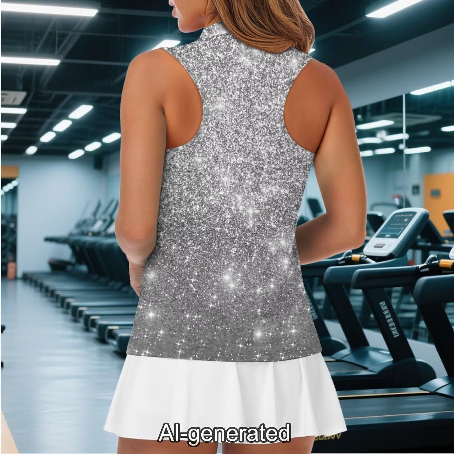 Women's Glitter Print Sleeveless Golf Polo Zip Collar