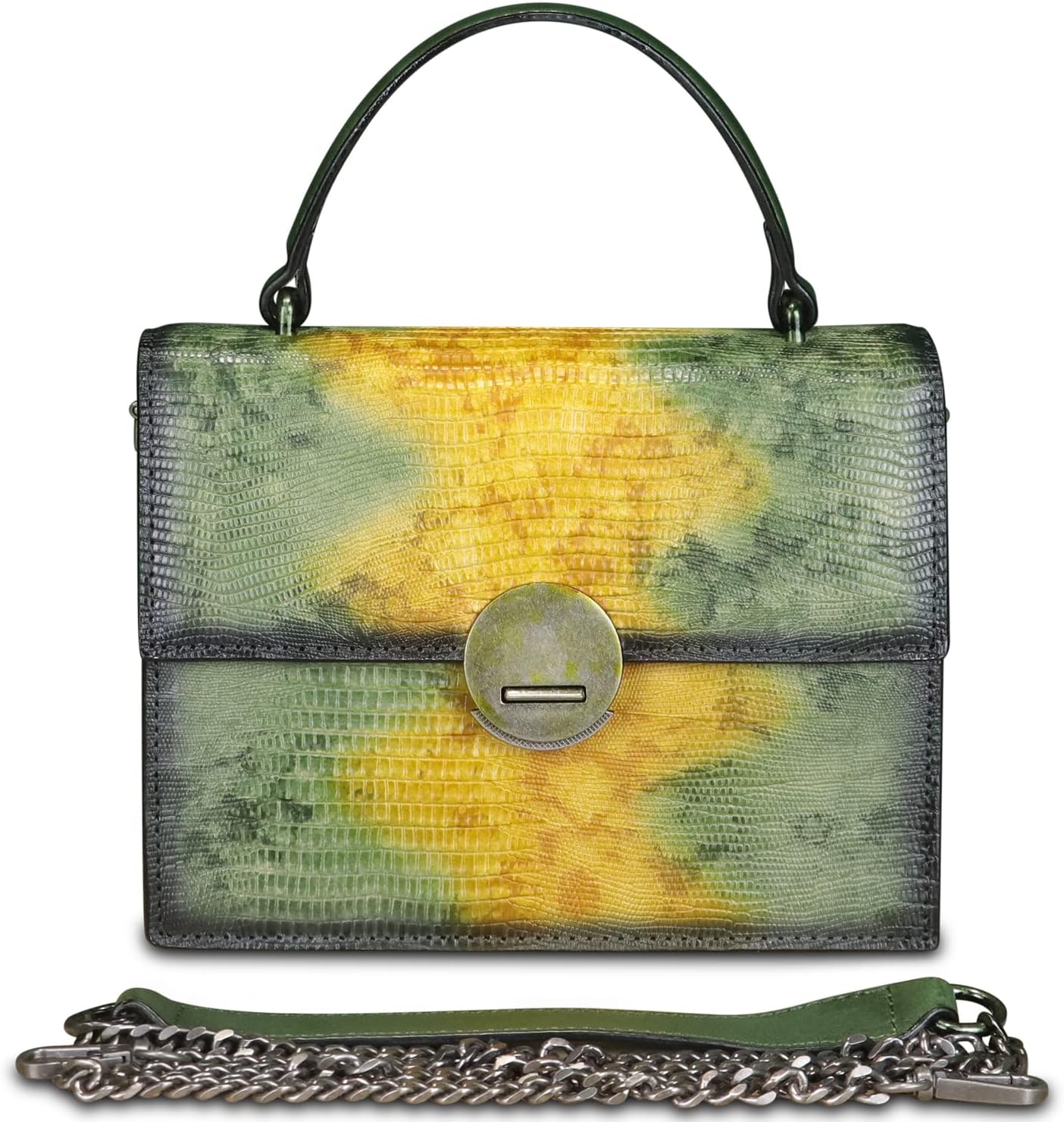 Women's Hand-Dyed Lizard-Embossed Leather Top Handle Bag Green Women's Hand-Dyed Lizard-Embossed Leather Top Handle Bag Green