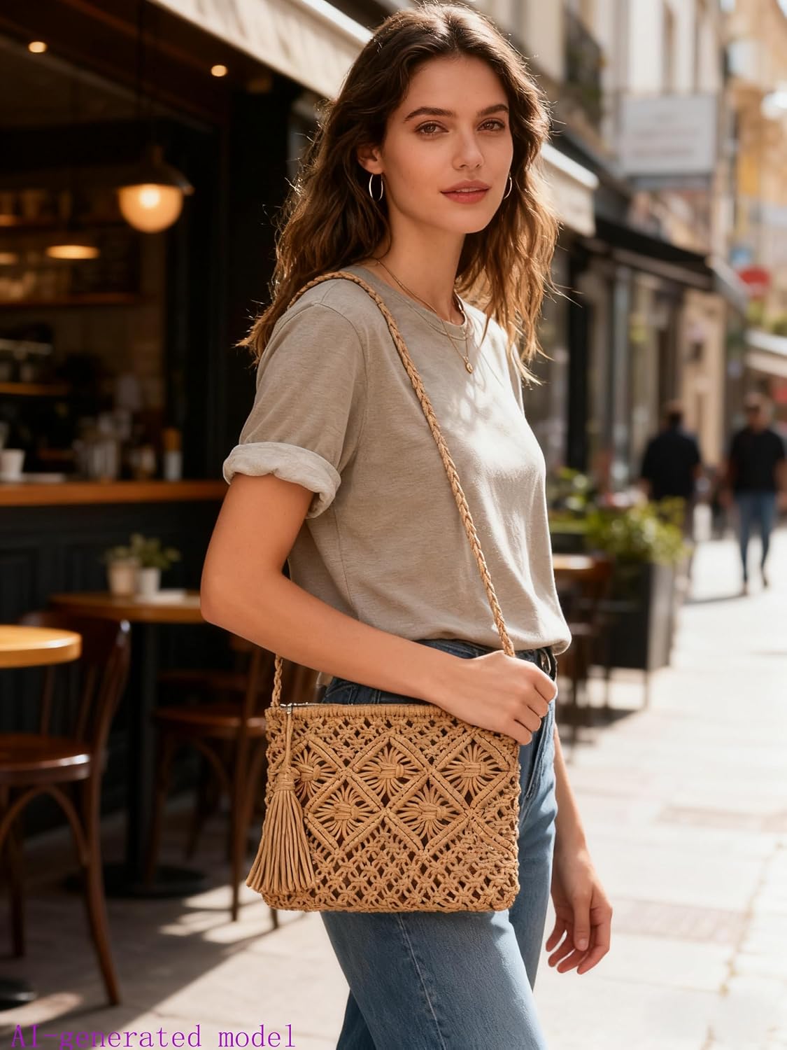 Women's Handwoven Macrame Crossbody Bag with Tassel Women's Handwoven Macrame Crossbody Bag with Tassel