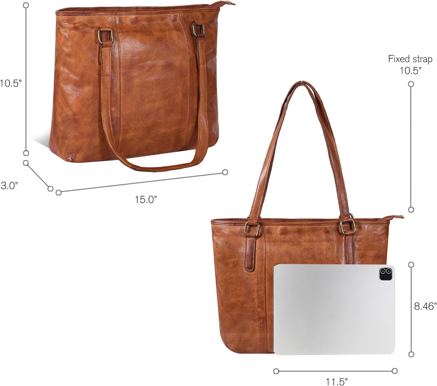 Women's Vegan Leather Tote Bag Brown Zipper